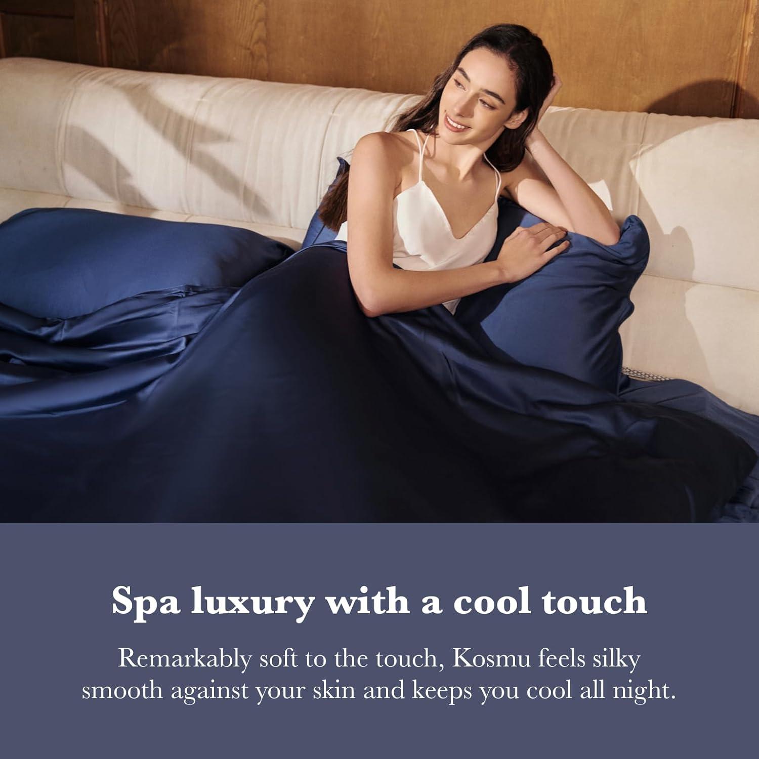 Juego de Sábanas de Viscosa de Bambú KOSMU Rey Azul