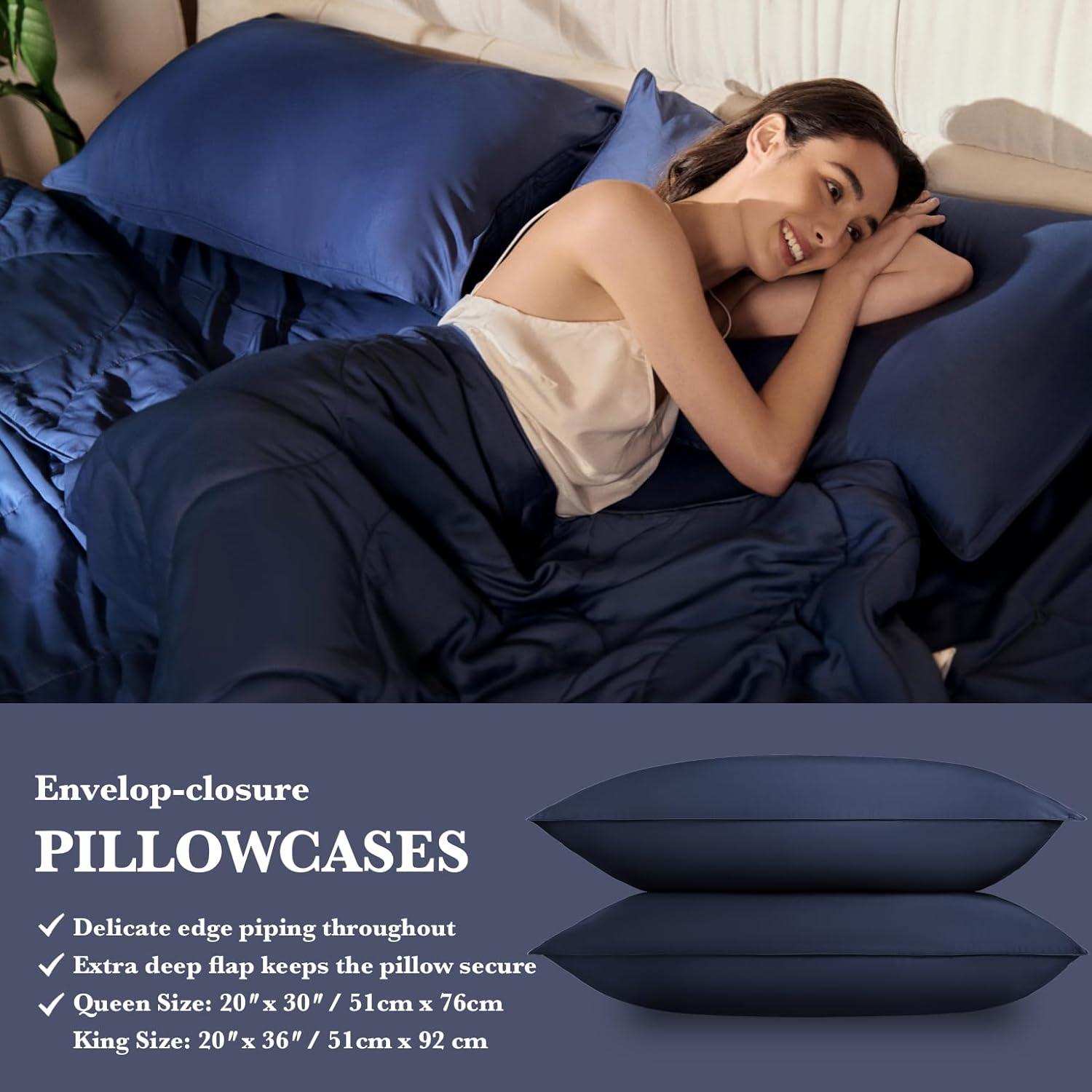 Juego de Sábanas de Viscosa de Bambú KOSMU Rey Azul