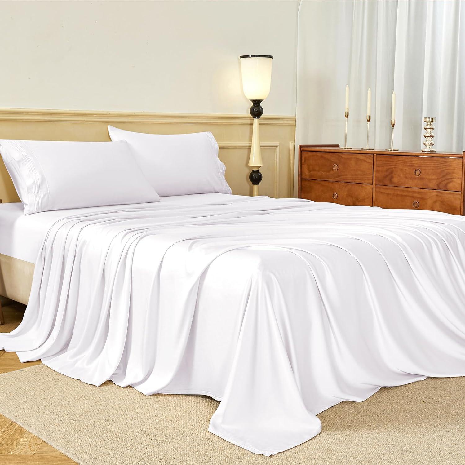 Sábanas Rey HCORA 100% Viscosa Bambú 600 Hilos Blancas