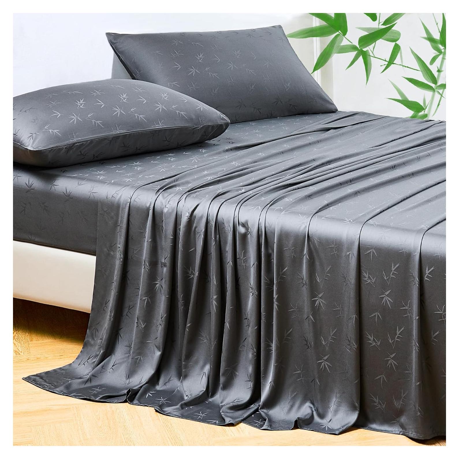 Juego de Sábanas Reina HCORA 100% Viscosa Bambú 600 Hilos Gris