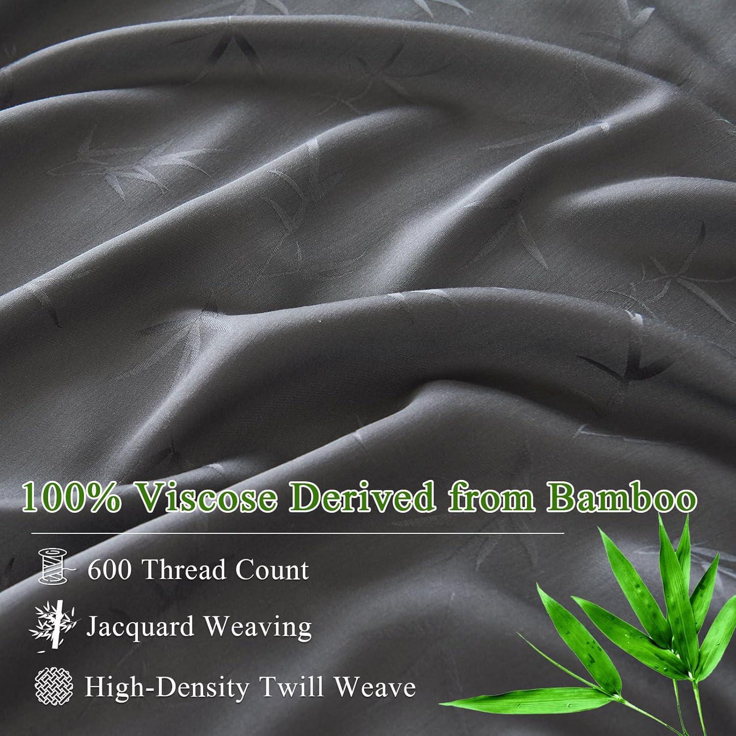 Juego de Sábanas Reina HCORA 100% Viscosa Bambú 600 Hilos Gris