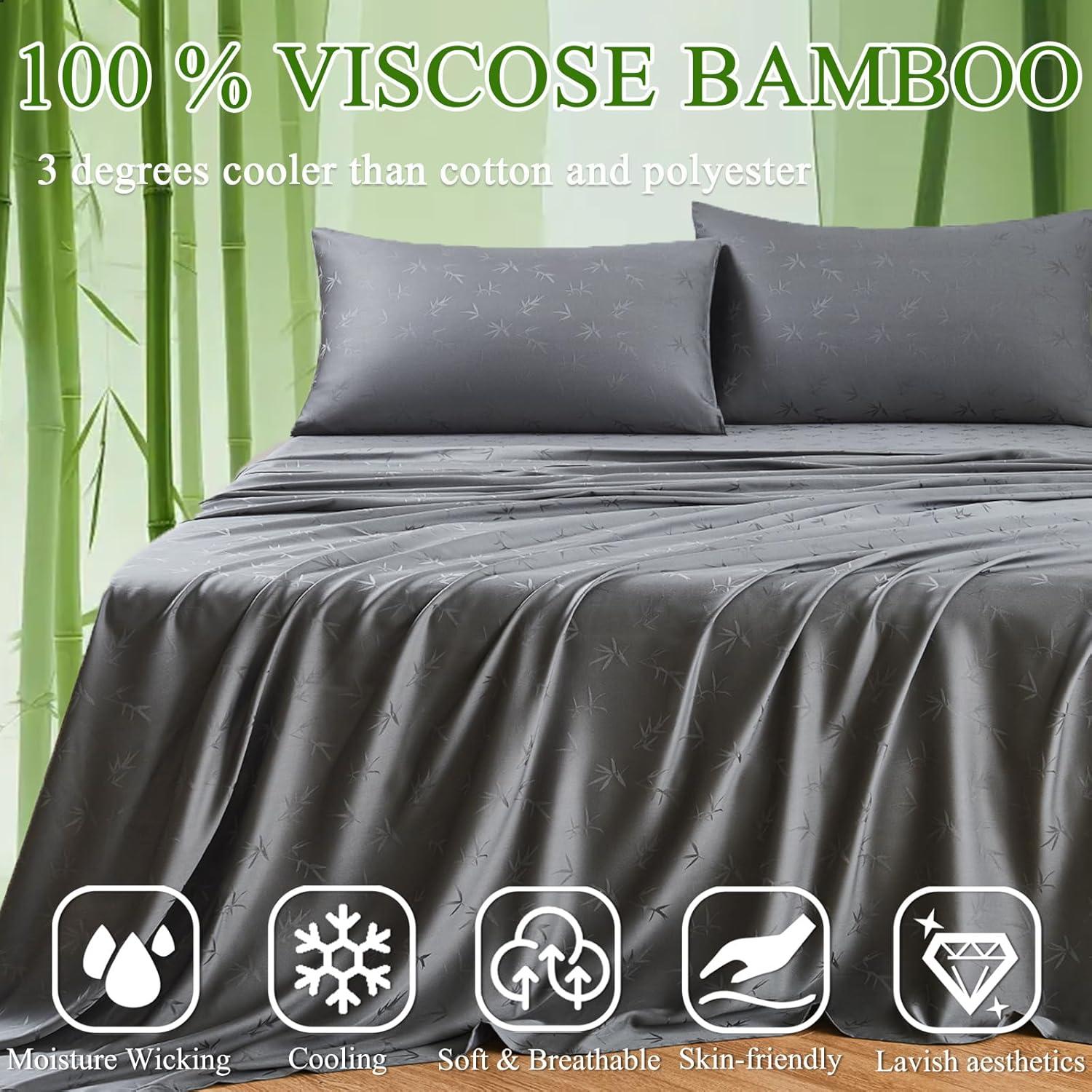 Juego de Sábanas Reina HCORA 100% Viscosa Bambú 600 Hilos Gris