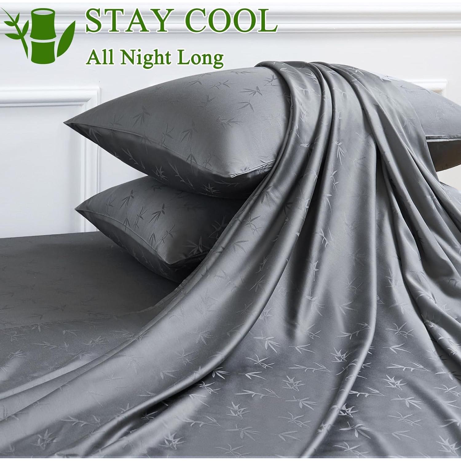 Juego de Sábanas Reina HCORA 100% Viscosa Bambú 600 Hilos Gris