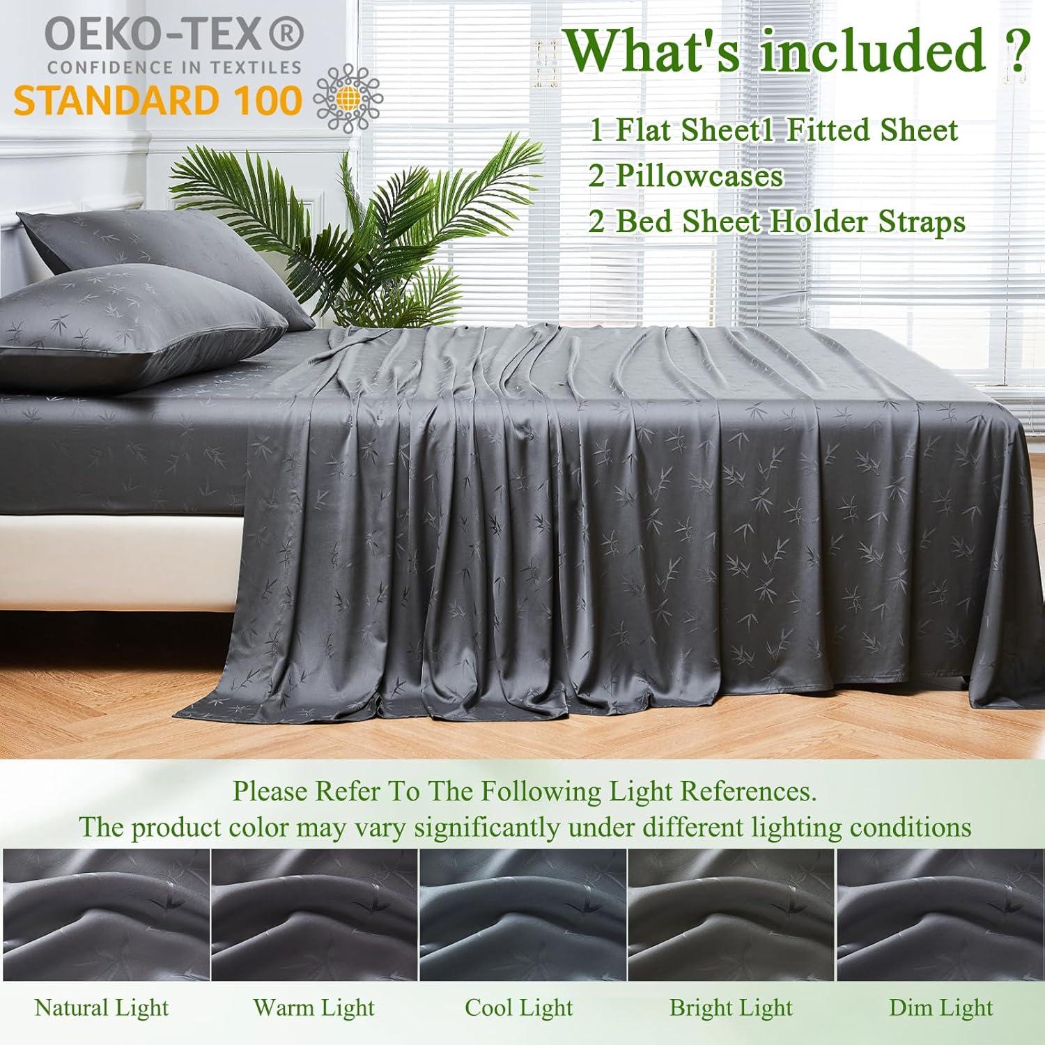 Juego de Sábanas Reina HCORA 100% Viscosa Bambú 600 Hilos Gris