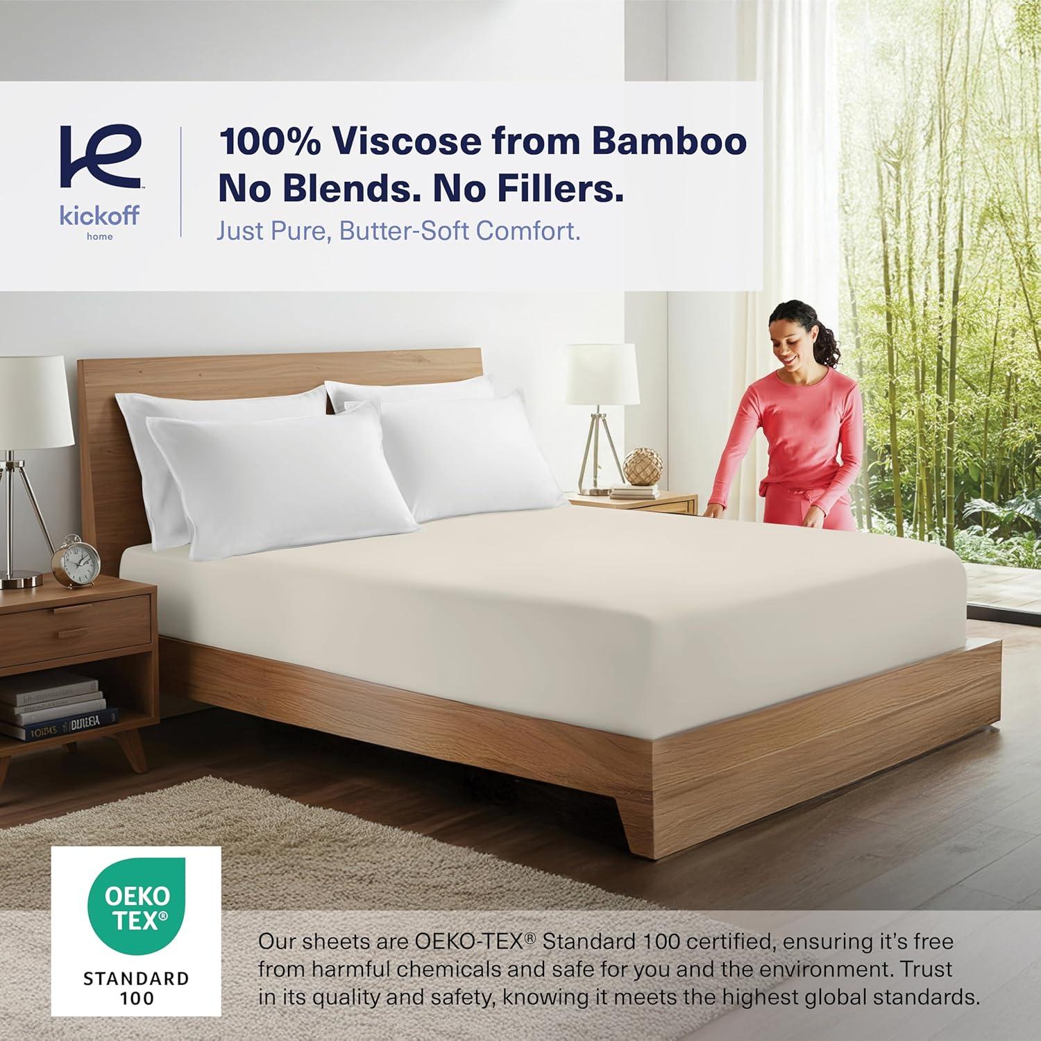 Sábana Ajustable King Kickoff Home Viscosa de Bambú 100% Orgánica