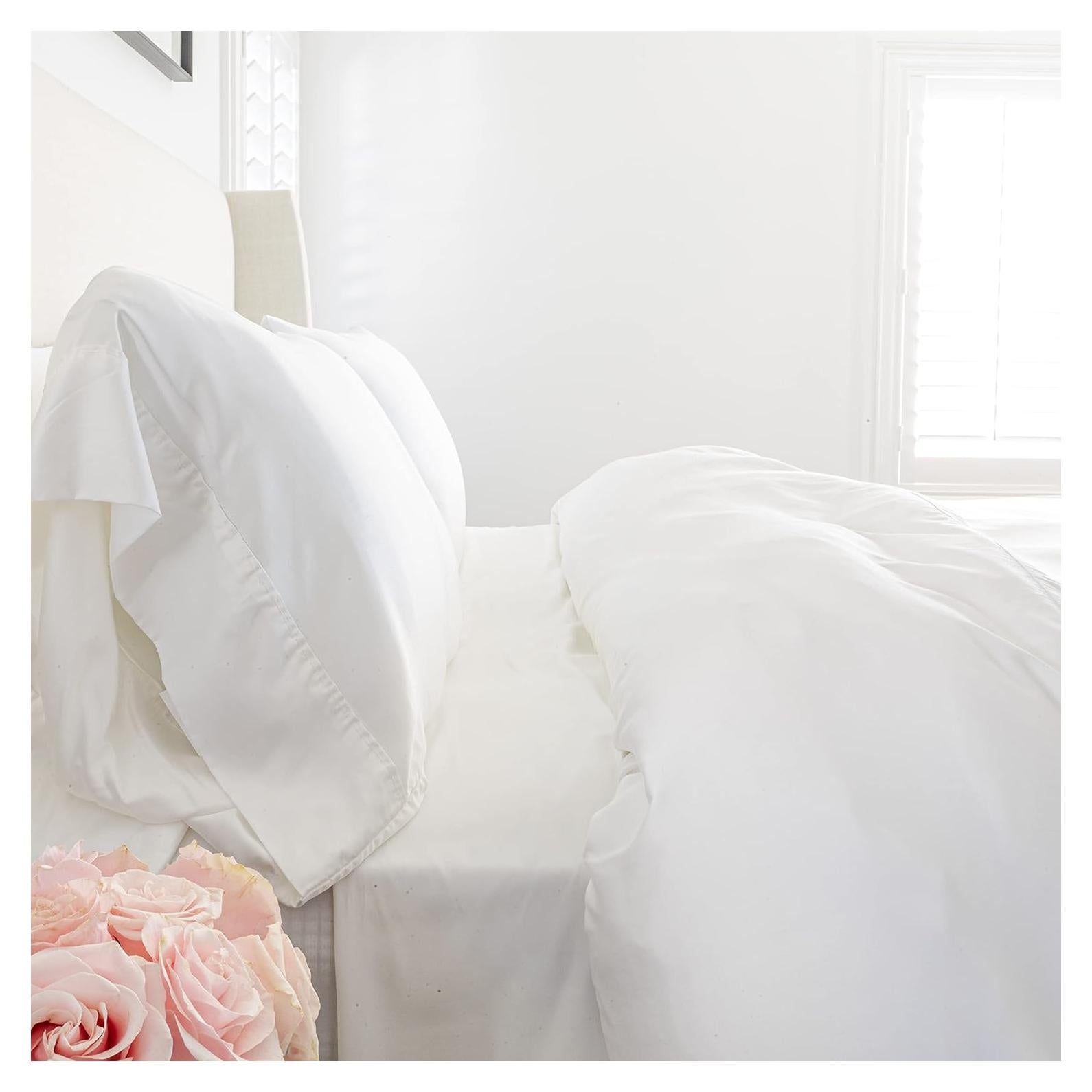 Juego de Sábanas KICKEE 100% Viscosa de Bambú CA King Nube Blanca