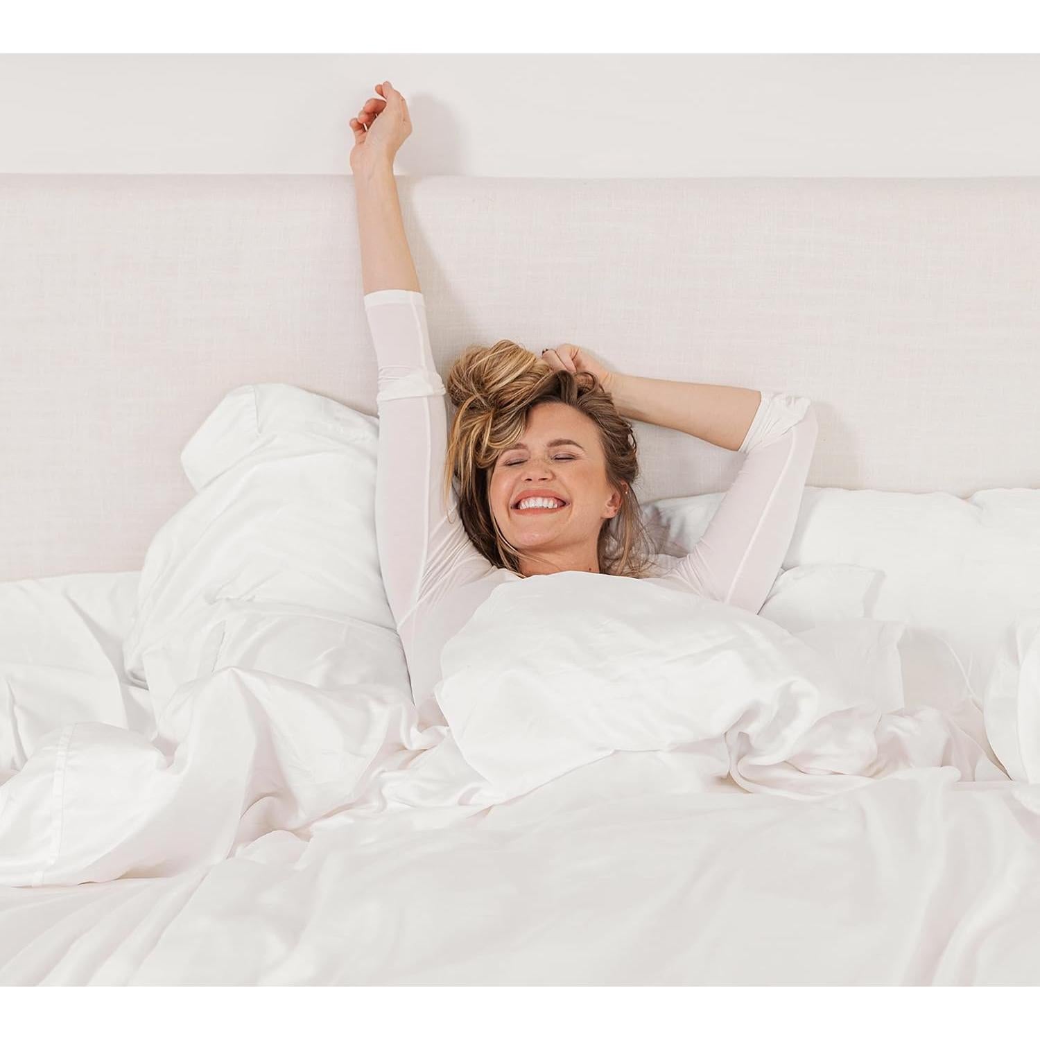 Juego de Sábanas KICKEE 100% Viscosa de Bambú CA King Nube Blanca