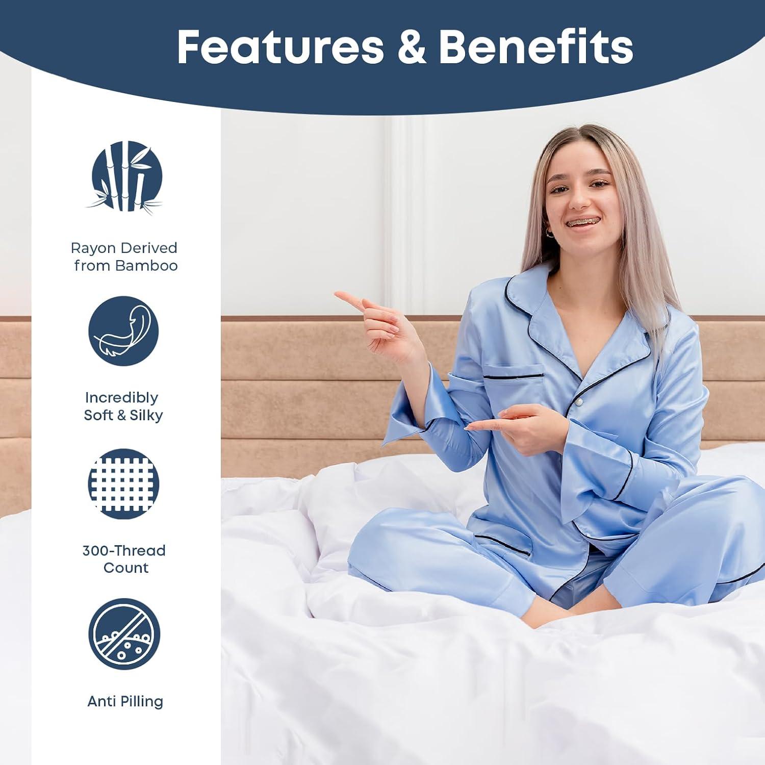 Sábana Plana Queen Linenwalas - Rayón de Bambú Azul Marino