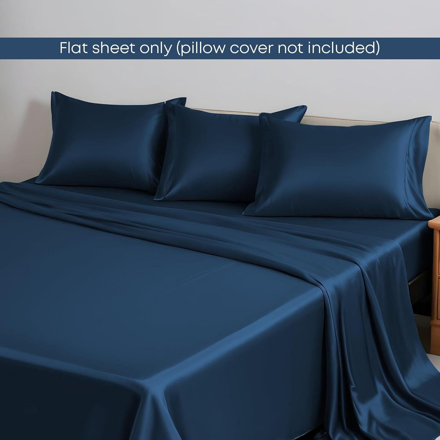 Sábana Plana Queen Linenwalas - Rayón de Bambú Azul Marino