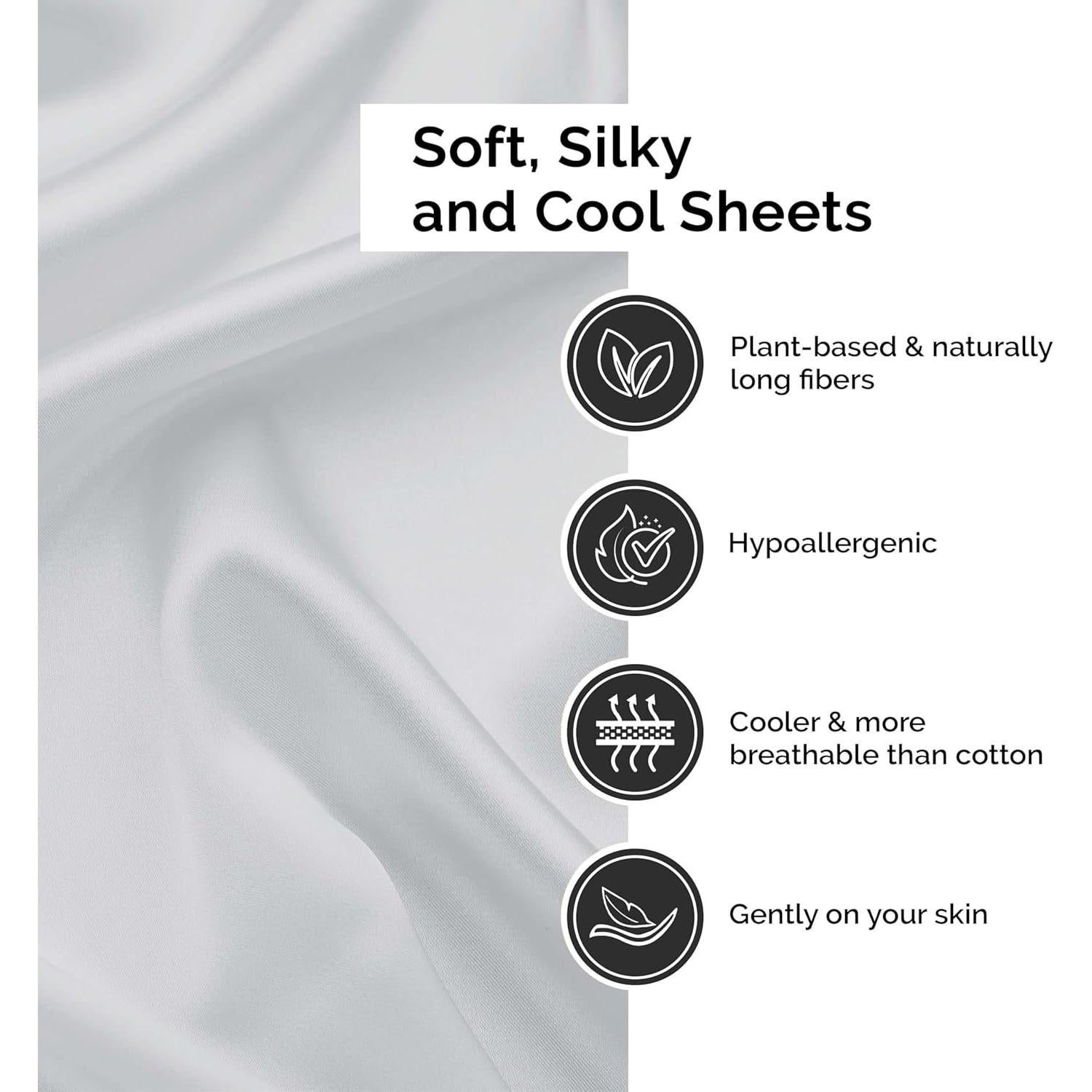 Juego de Sábanas Rey Superior 100% Rayón de Bambú 300 Hilos Platino