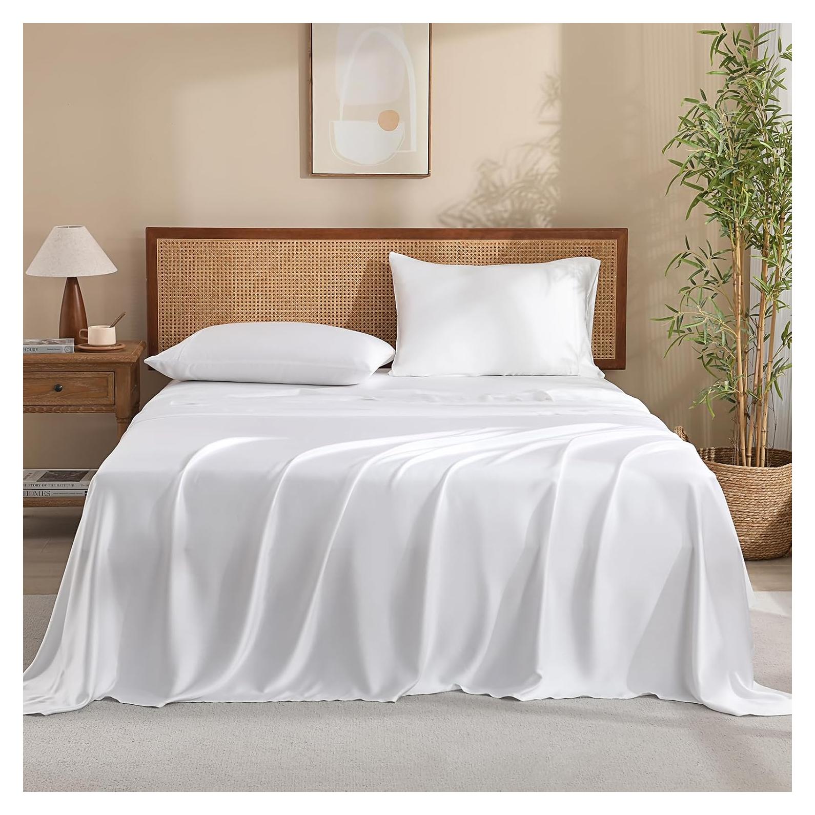 Juego de Sábanas Twin XL Rosecret 300 Hilos Viscosa Bambú Blanco