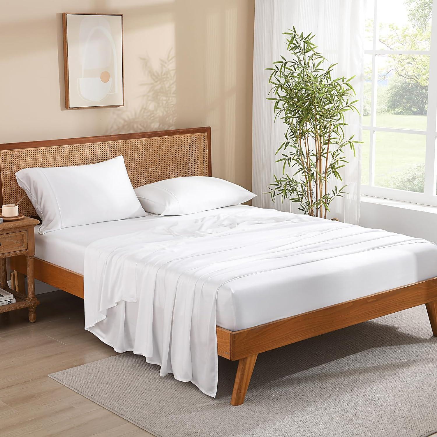 Juego de Sábanas Twin XL Rosecret 300 Hilos Viscosa Bambú Blanco