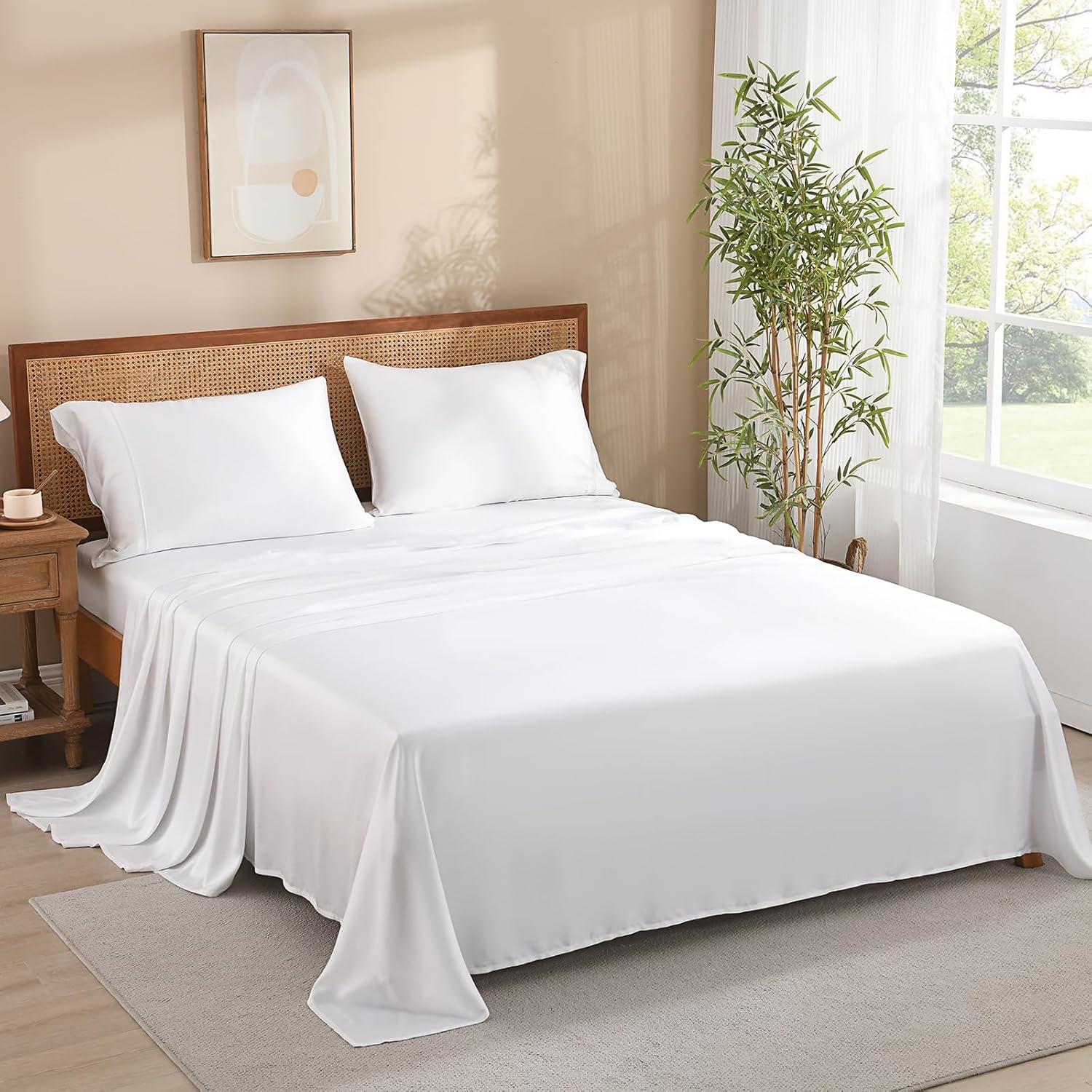 Juego de Sábanas Twin XL Rosecret 300 Hilos Viscosa Bambú Blanco