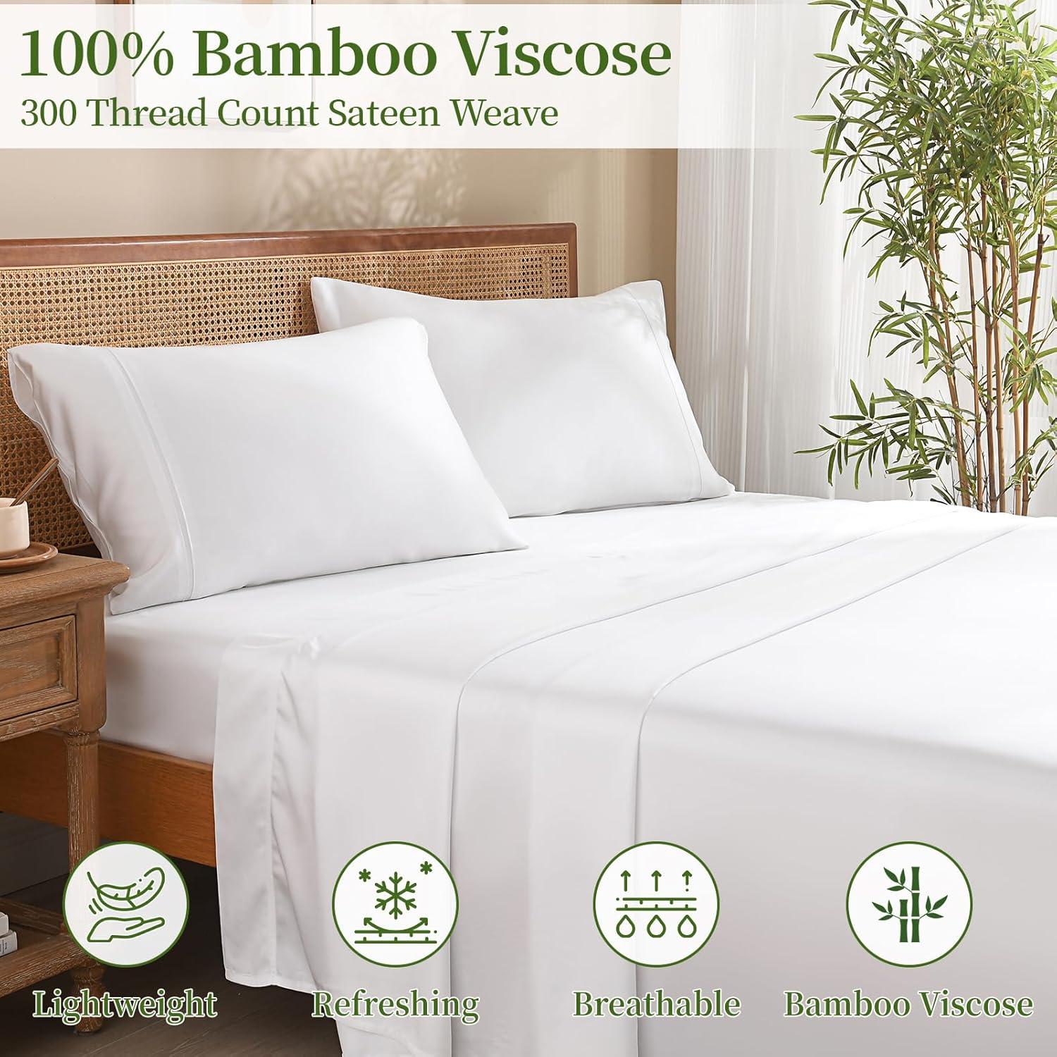 Juego de Sábanas Twin XL Rosecret 300 Hilos Viscosa Bambú Blanco