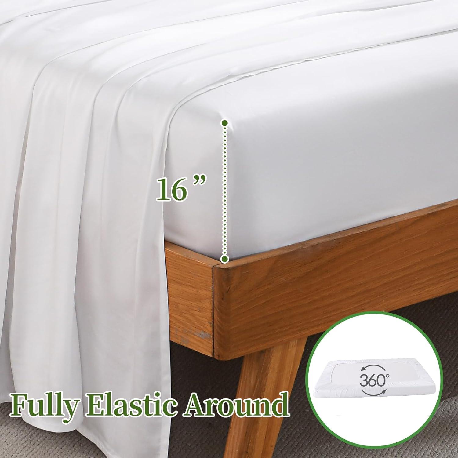 Juego de Sábanas Twin XL Rosecret 300 Hilos Viscosa Bambú Blanco