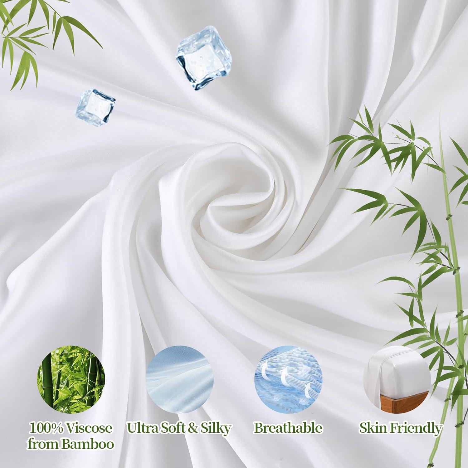 Juego de Sábanas Twin XL Rosecret 300 Hilos Viscosa Bambú Blanco
