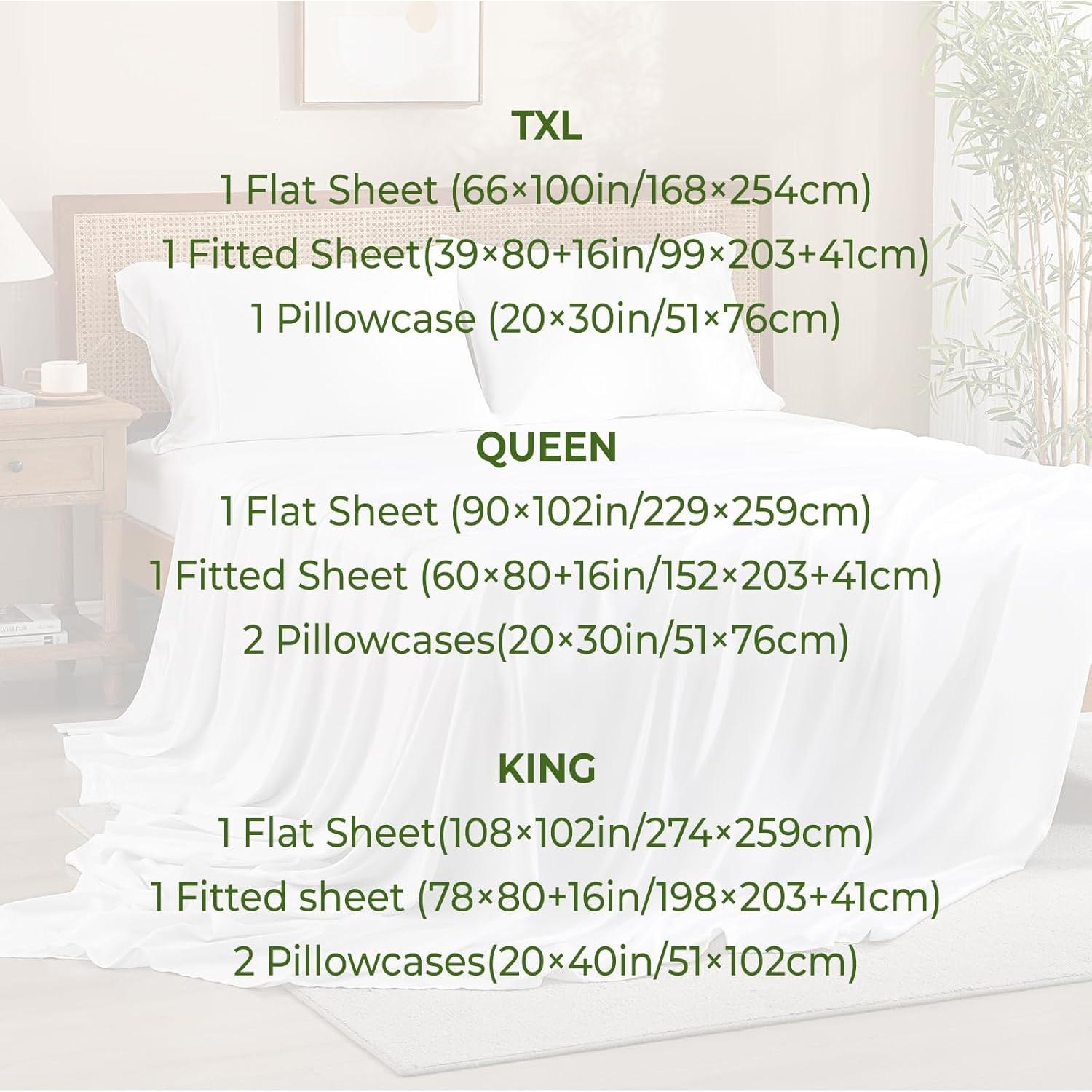 Juego de Sábanas Twin XL Rosecret 300 Hilos Viscosa Bambú Blanco