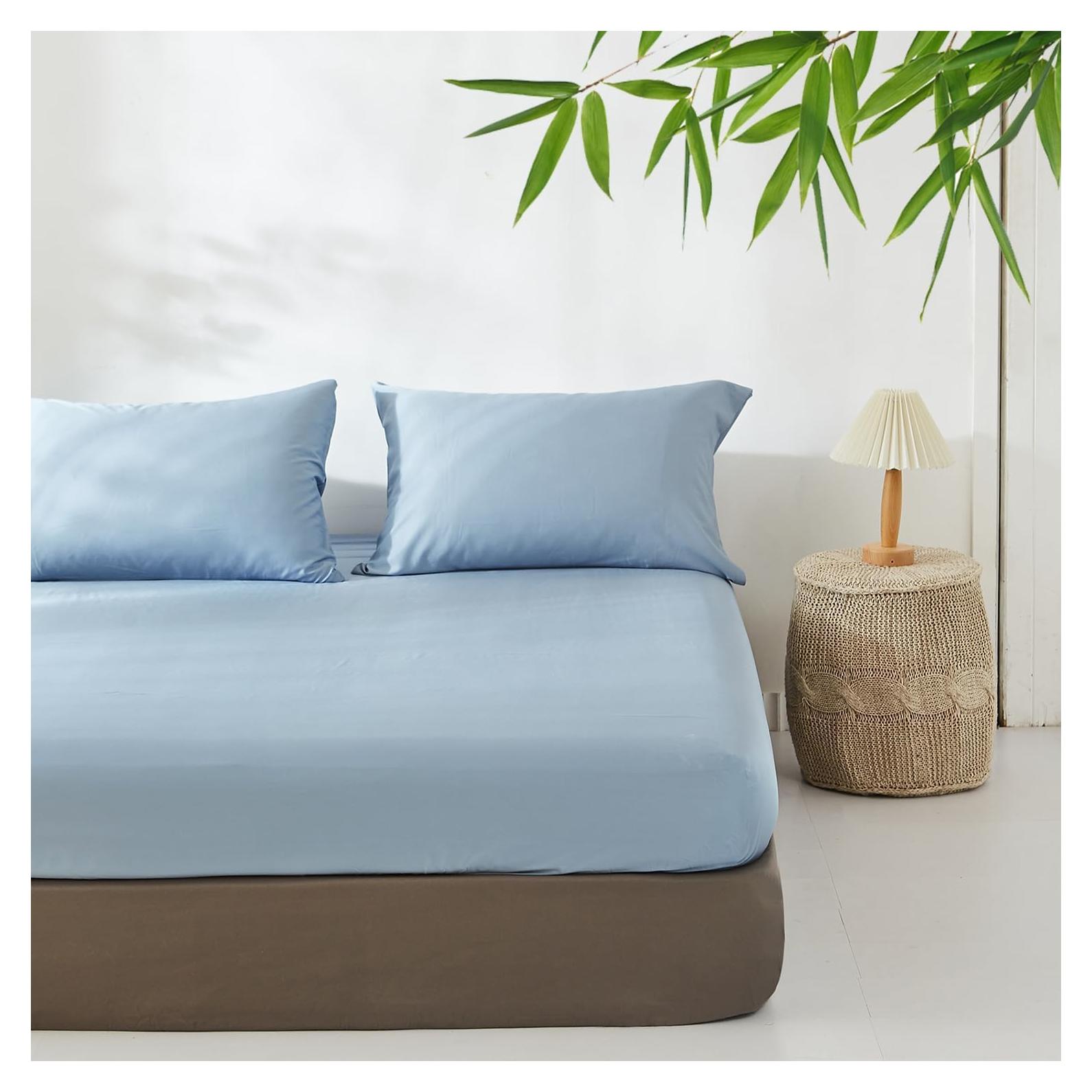 Sábana Ajustable Rey Simple&Opulence 100% Viscosa Bambú Azul Cielo