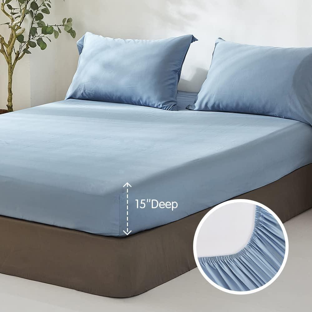 Sábana Ajustable Rey Simple&Opulence 100% Viscosa Bambú Azul Cielo