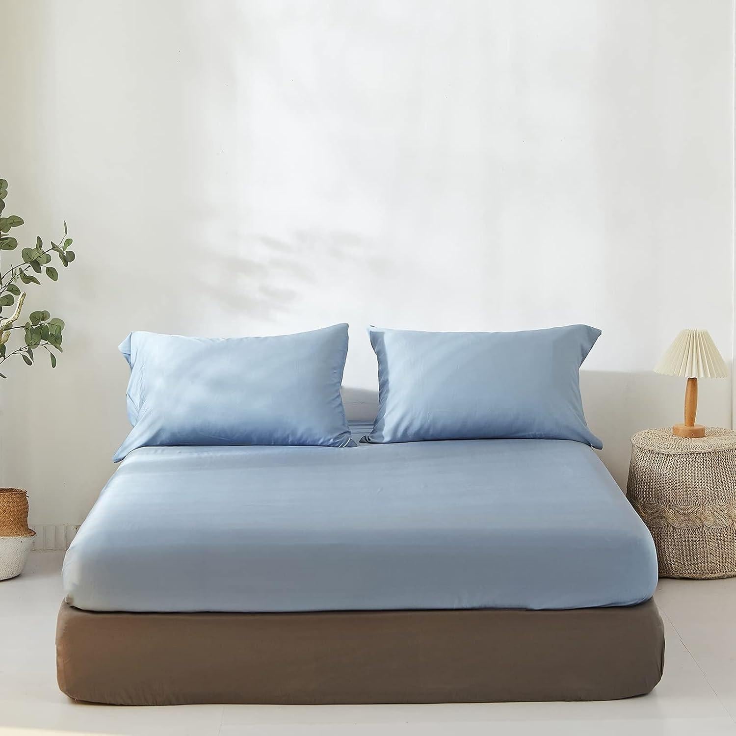 Sábana Ajustable Rey Simple&Opulence 100% Viscosa Bambú Azul Cielo