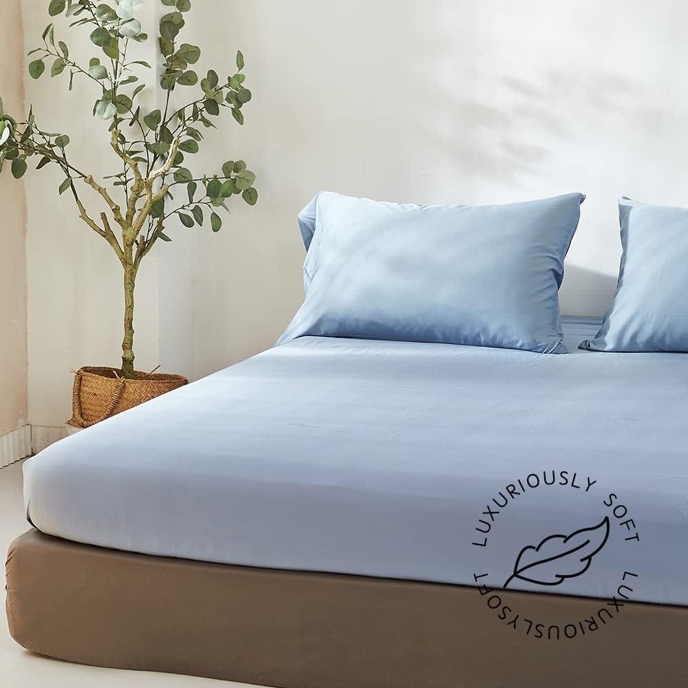 Sábana Ajustable Rey Simple&Opulence 100% Viscosa Bambú Azul Cielo