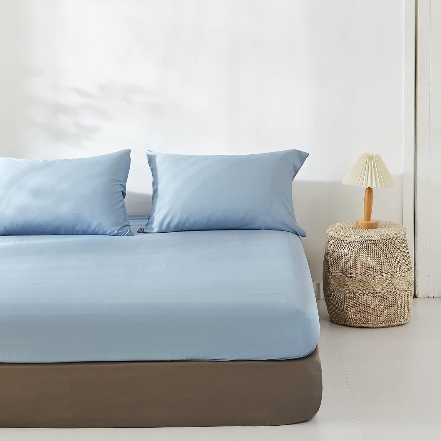 Sábana Ajustable Rey Simple&Opulence 100% Viscosa Bambú Azul Cielo