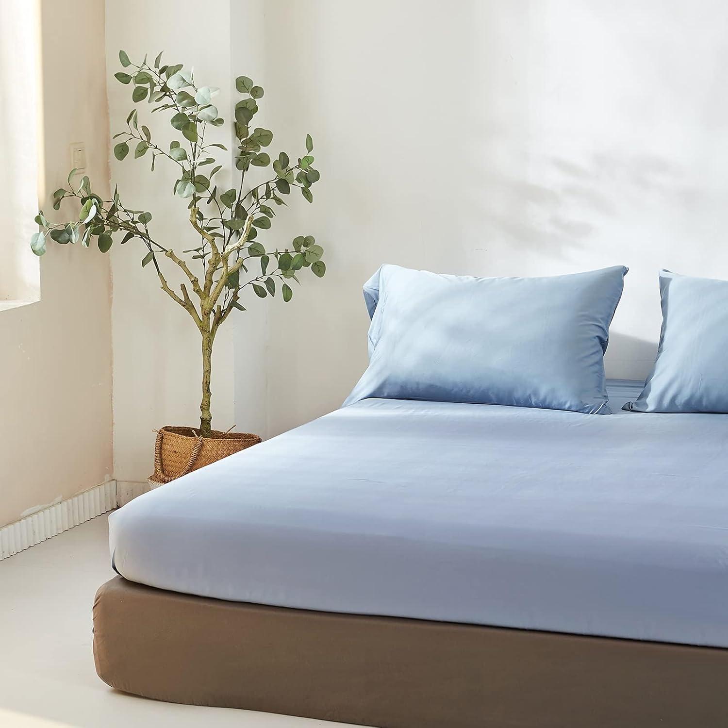 Sábana Ajustable Rey Simple&Opulence 100% Viscosa Bambú Azul Cielo