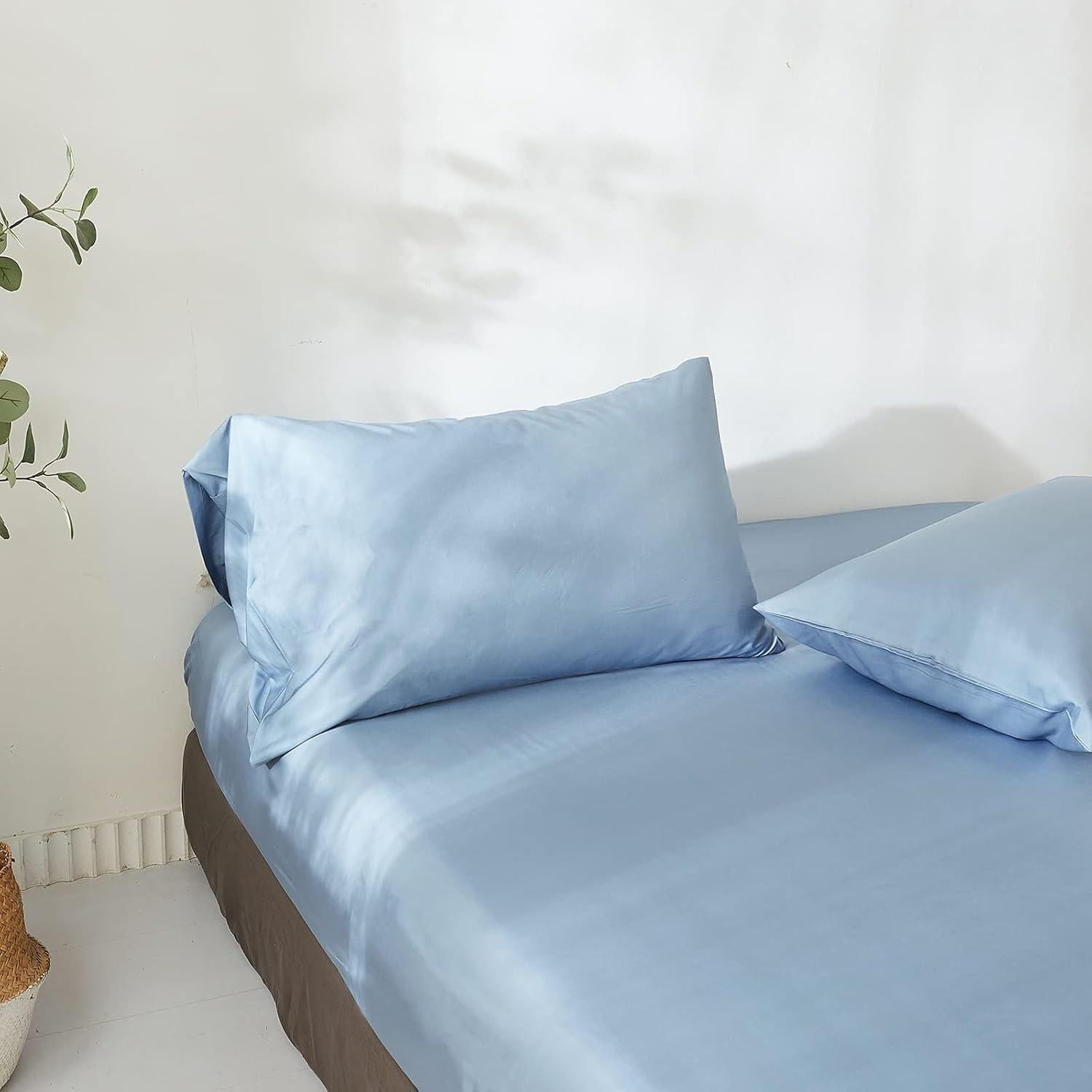 Sábana Ajustable Rey Simple&Opulence 100% Viscosa Bambú Azul Cielo