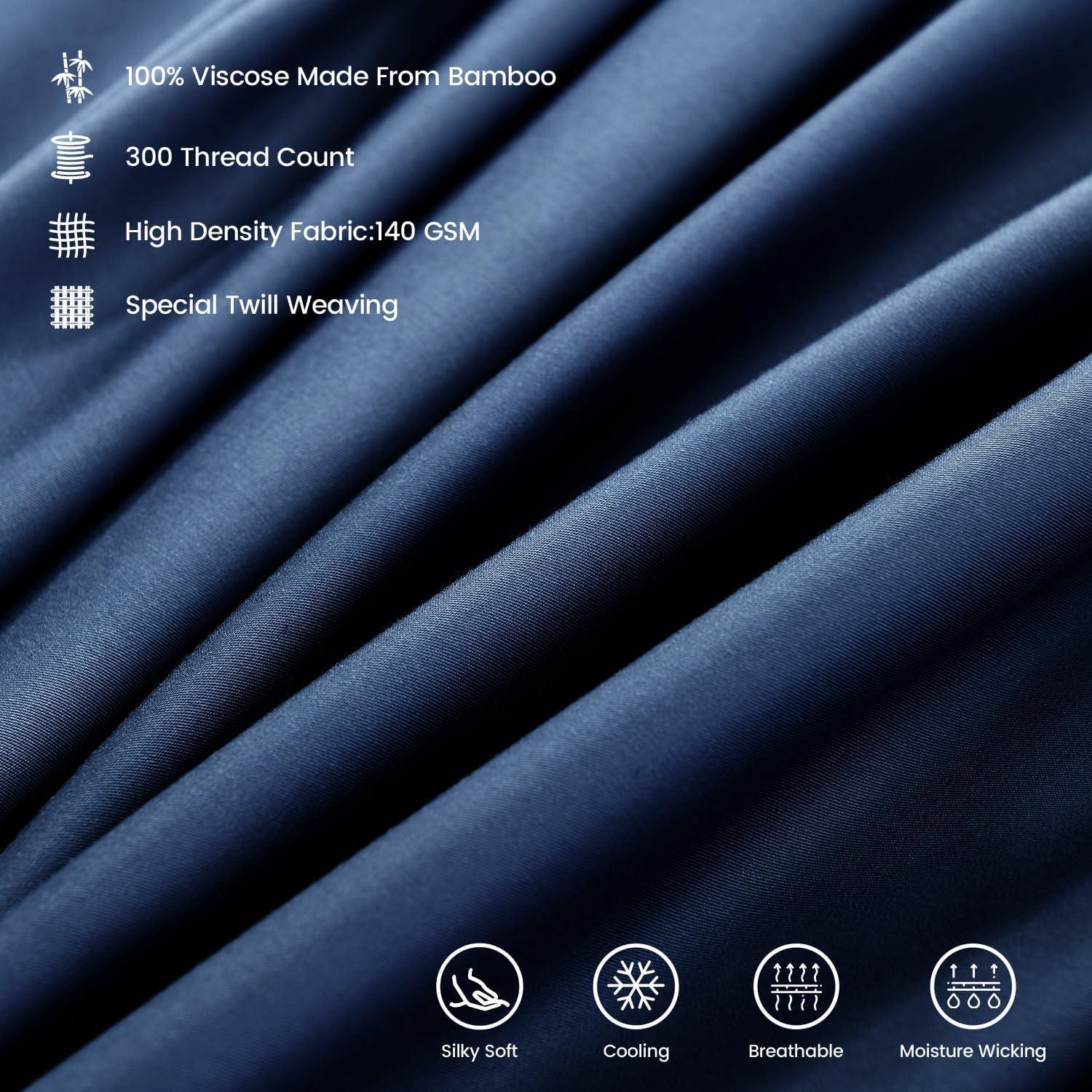 Sábana Ajustable King 100% Viscosa Bambú Rosecret Azul Marino