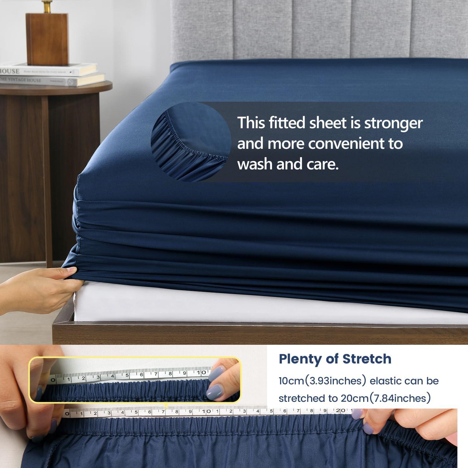 Sábana Ajustable King 100% Viscosa Bambú Rosecret Azul Marino