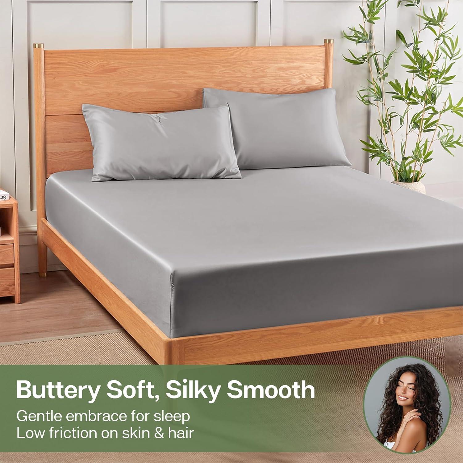 Sábana Ajustable King MR&HM Gris Plateado 30% Rayón Bambú