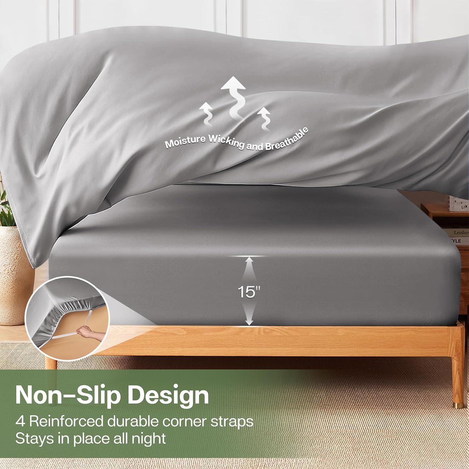 Sábana Ajustable King MR&HM Gris Plateado 30% Rayón Bambú