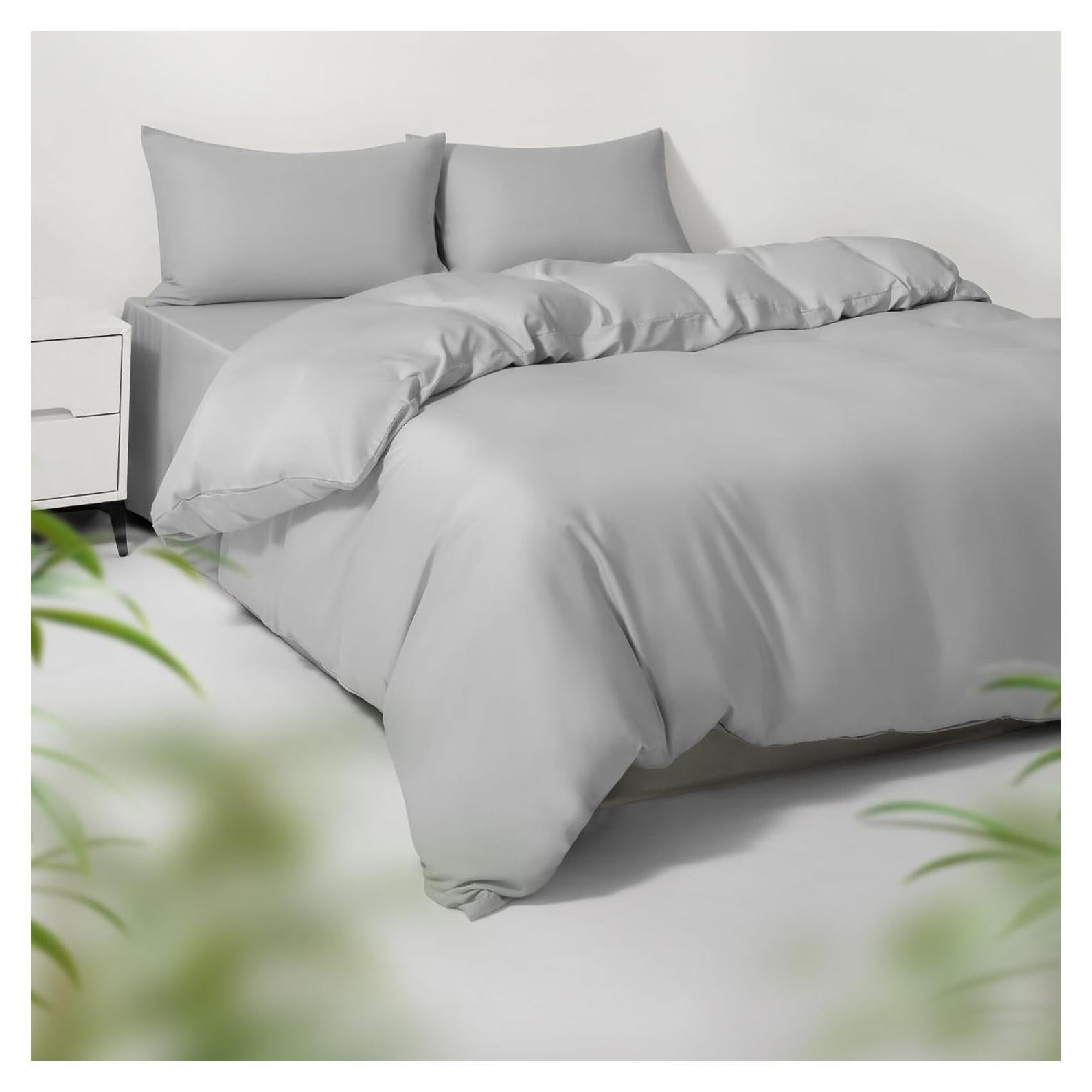 Juego de Funda de Edredón King 3 Piezas Viscosa Bambú Gris Claro