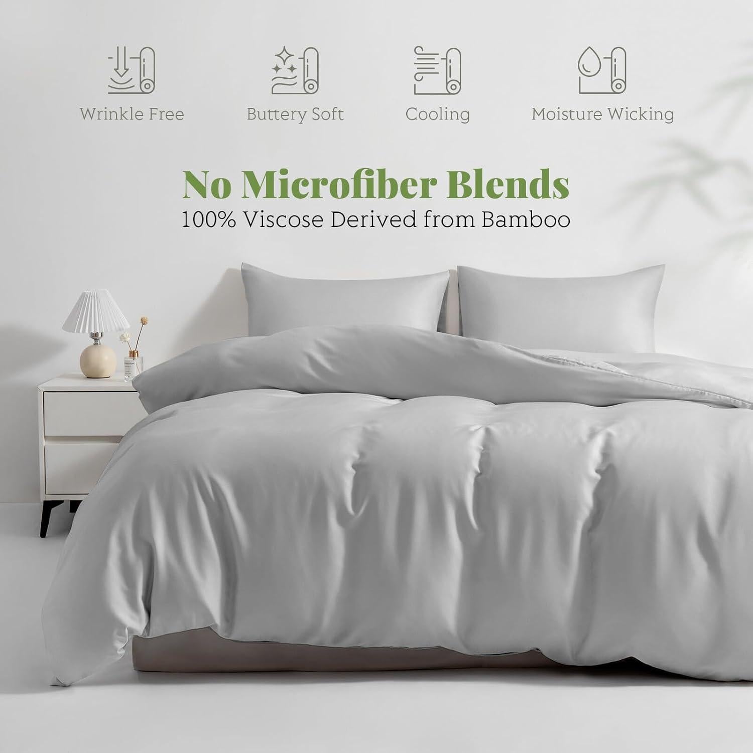 Juego de Funda de Edredón King 3 Piezas Viscosa Bambú Gris Claro