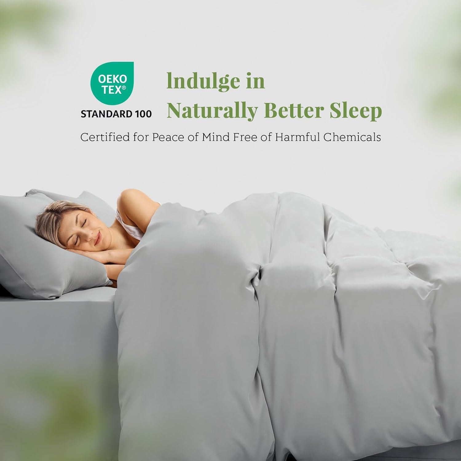 Juego de Funda de Edredón King 3 Piezas Viscosa Bambú Gris Claro