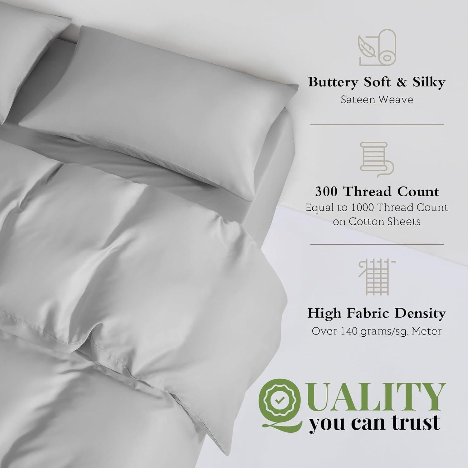 Juego de Funda de Edredón King 3 Piezas Viscosa Bambú Gris Claro