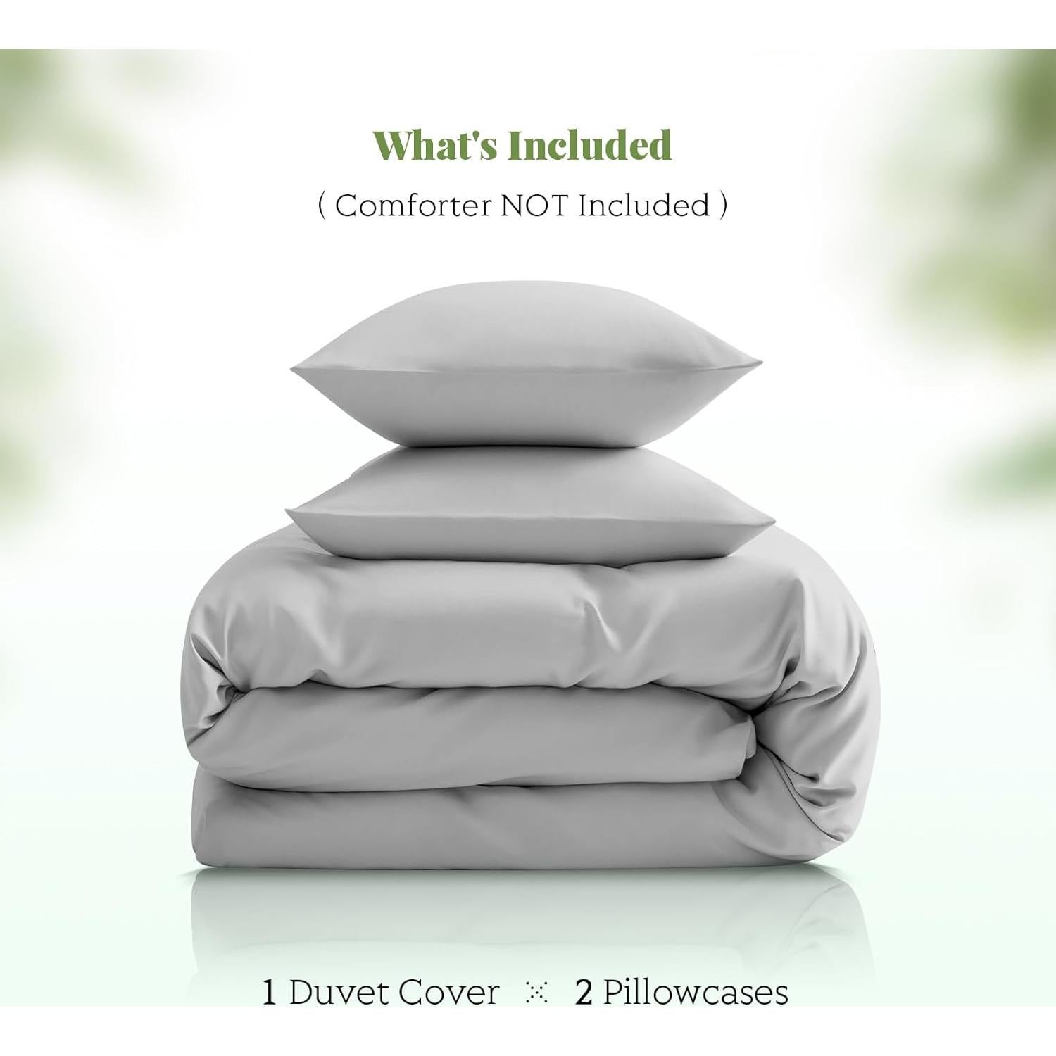 Juego de Funda de Edredón King 3 Piezas Viscosa Bambú Gris Claro