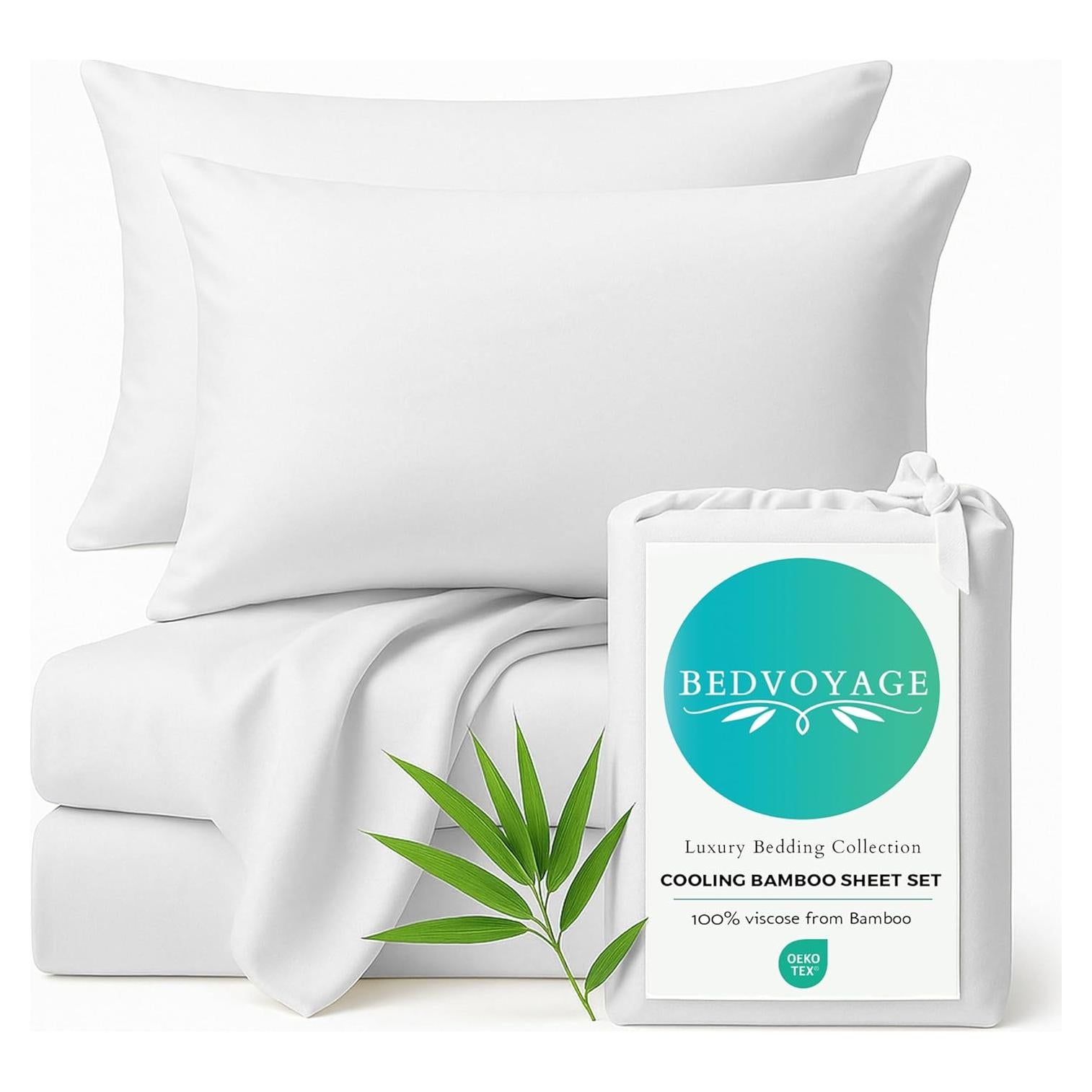 Juego de Sábanas Queen BedVoyage 100% Viscosa de Bambú Blanco