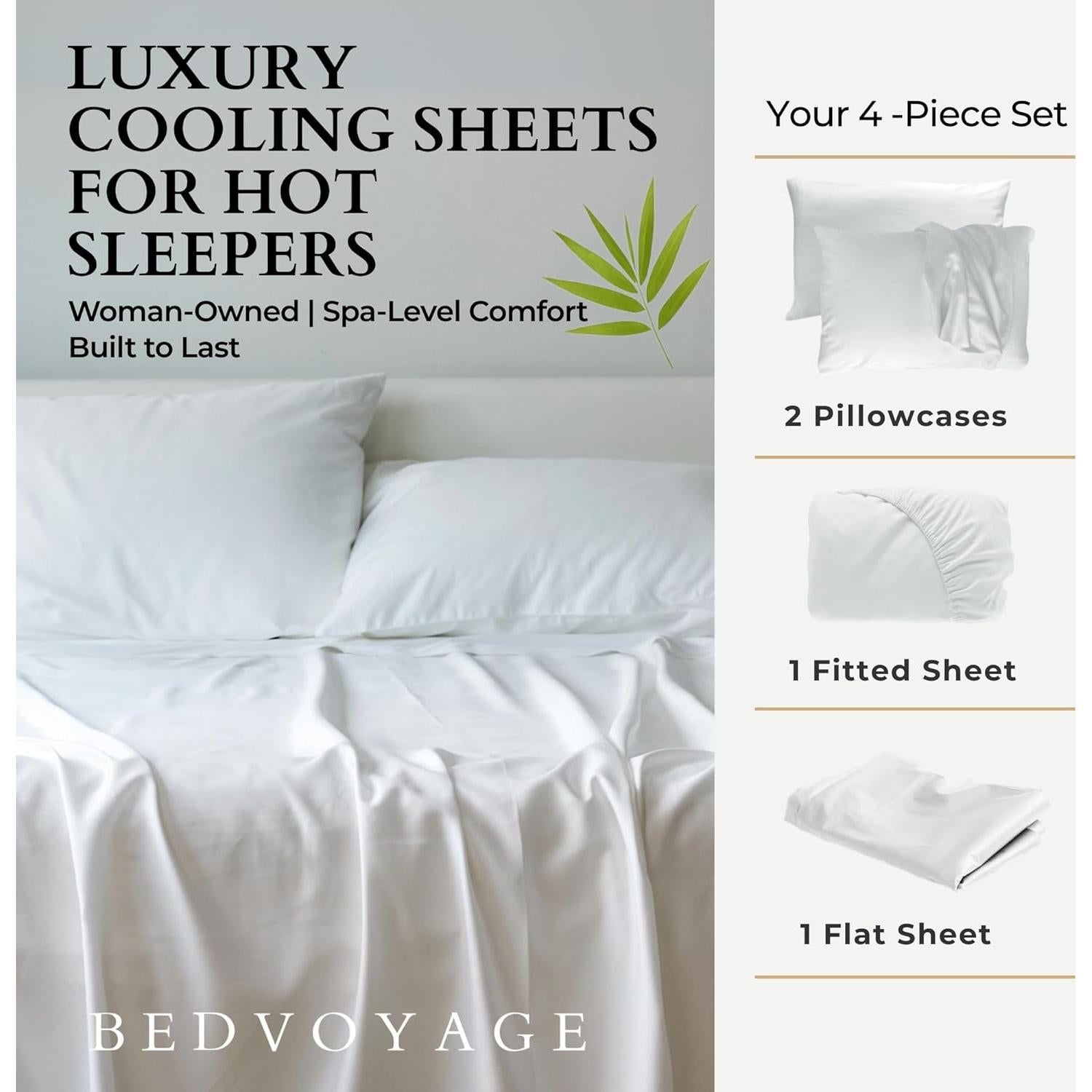 Juego de Sábanas Queen BedVoyage 100% Viscosa de Bambú Blanco