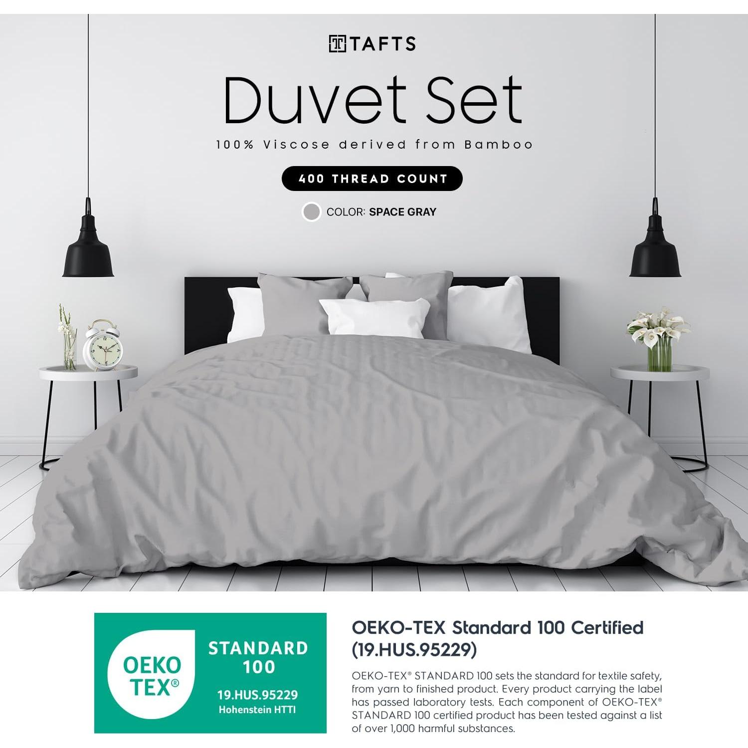 Funda de Edredón King Tafts 3 Piezas Viscosa Bambú Gris