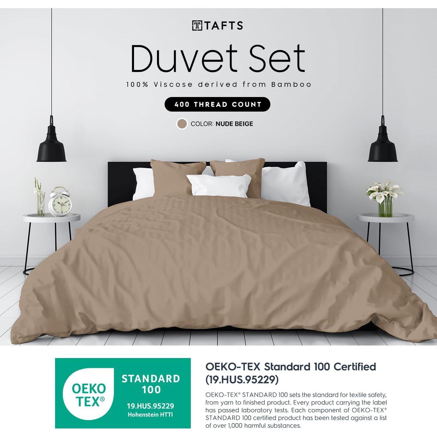 Funda de Edredón Queen Tafts 3 Piezas Viscosa Bambú Beige