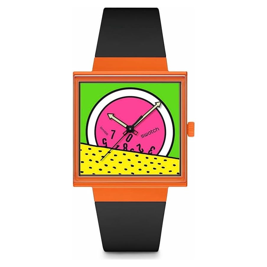 Reloj Swatch Bioceramic Naranja Cuadrado 41.8mm Impermeable