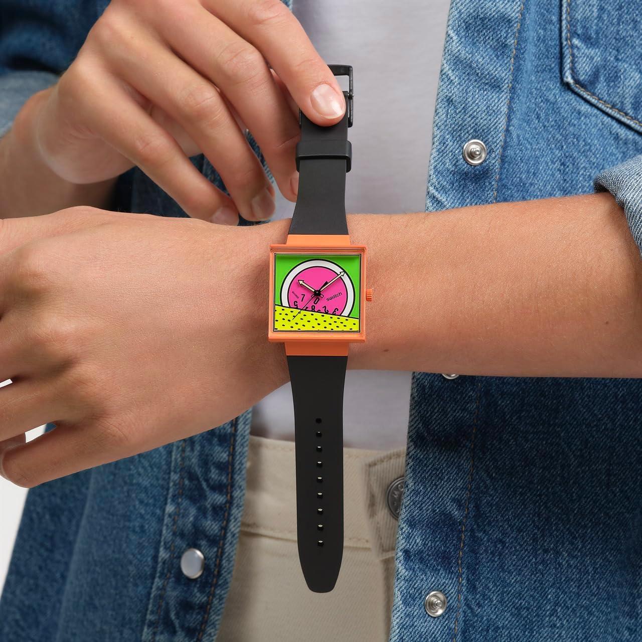 Reloj Swatch Bioceramic Naranja Cuadrado 41.8mm Impermeable