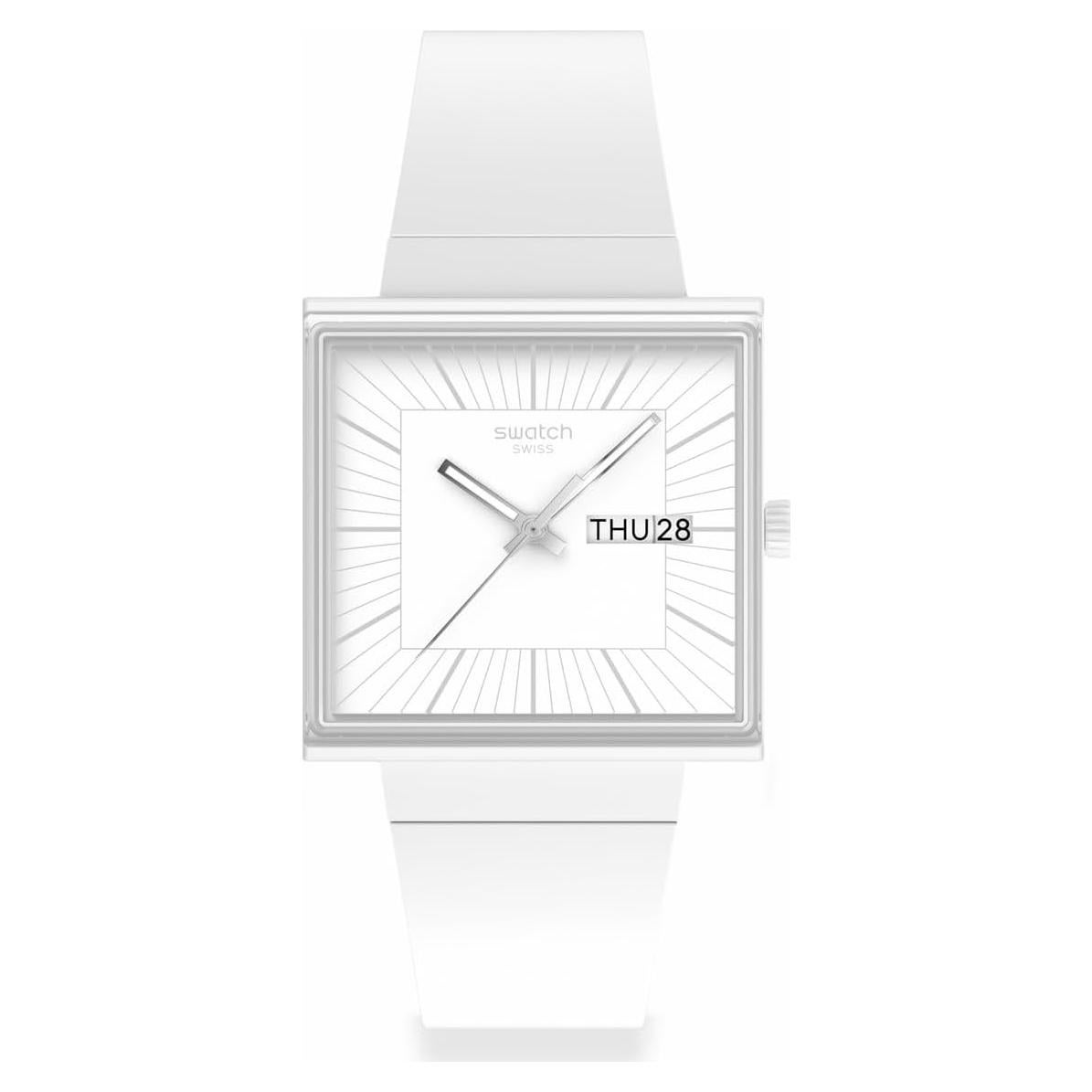 Reloj Swatch Bioceramic Cuadrado Blanco 41.8mm Cuarzo Impermeable