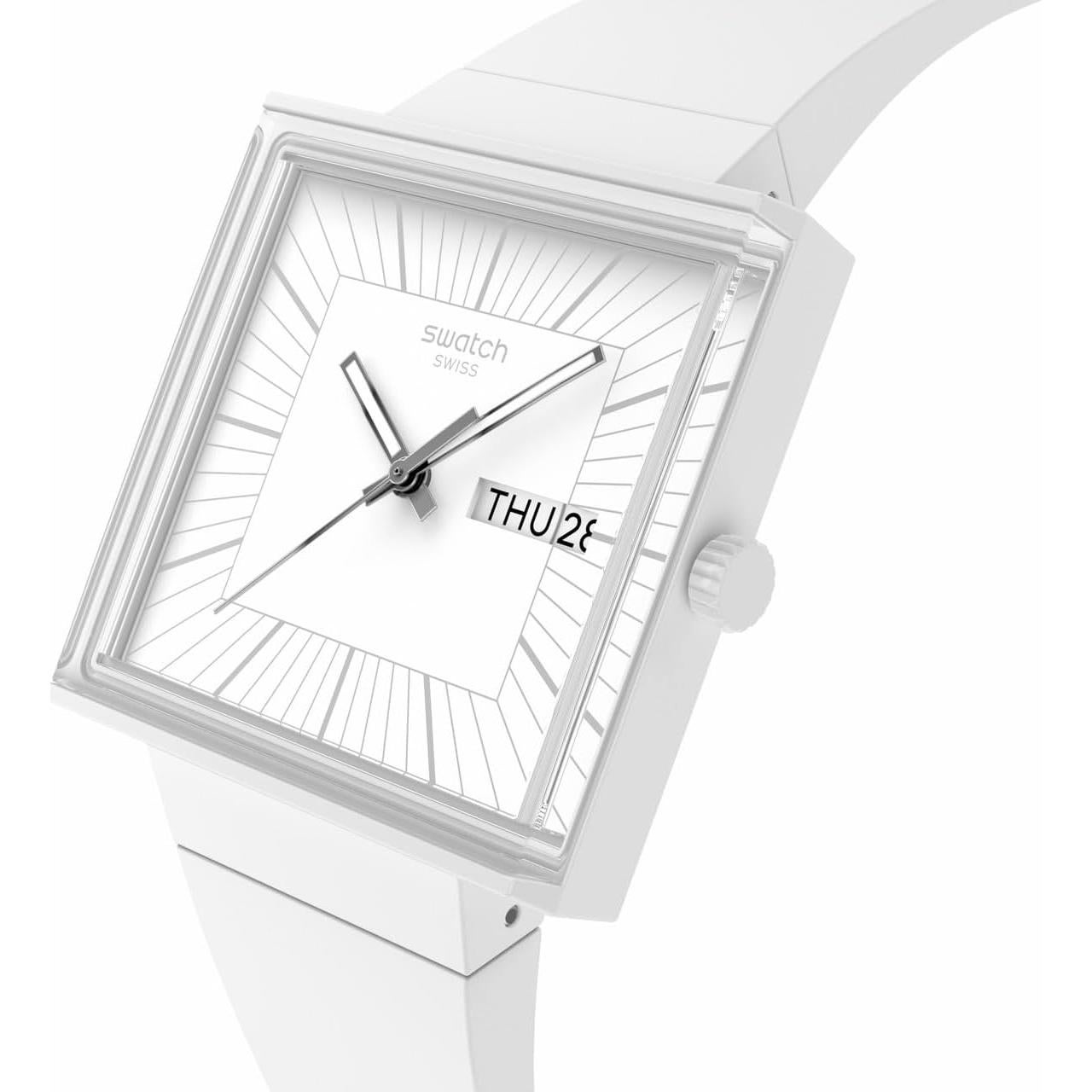 Reloj Swatch Bioceramic Cuadrado Blanco 41.8mm Cuarzo Impermeable