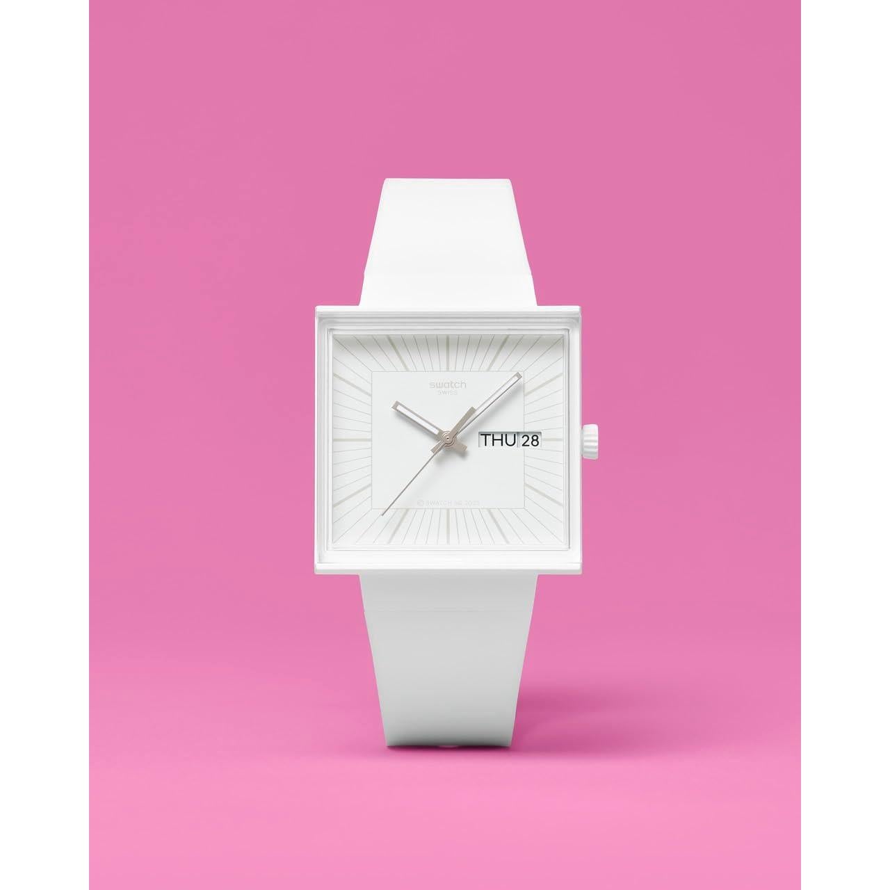 Reloj Swatch Bioceramic Cuadrado Blanco 41.8mm Cuarzo Impermeable