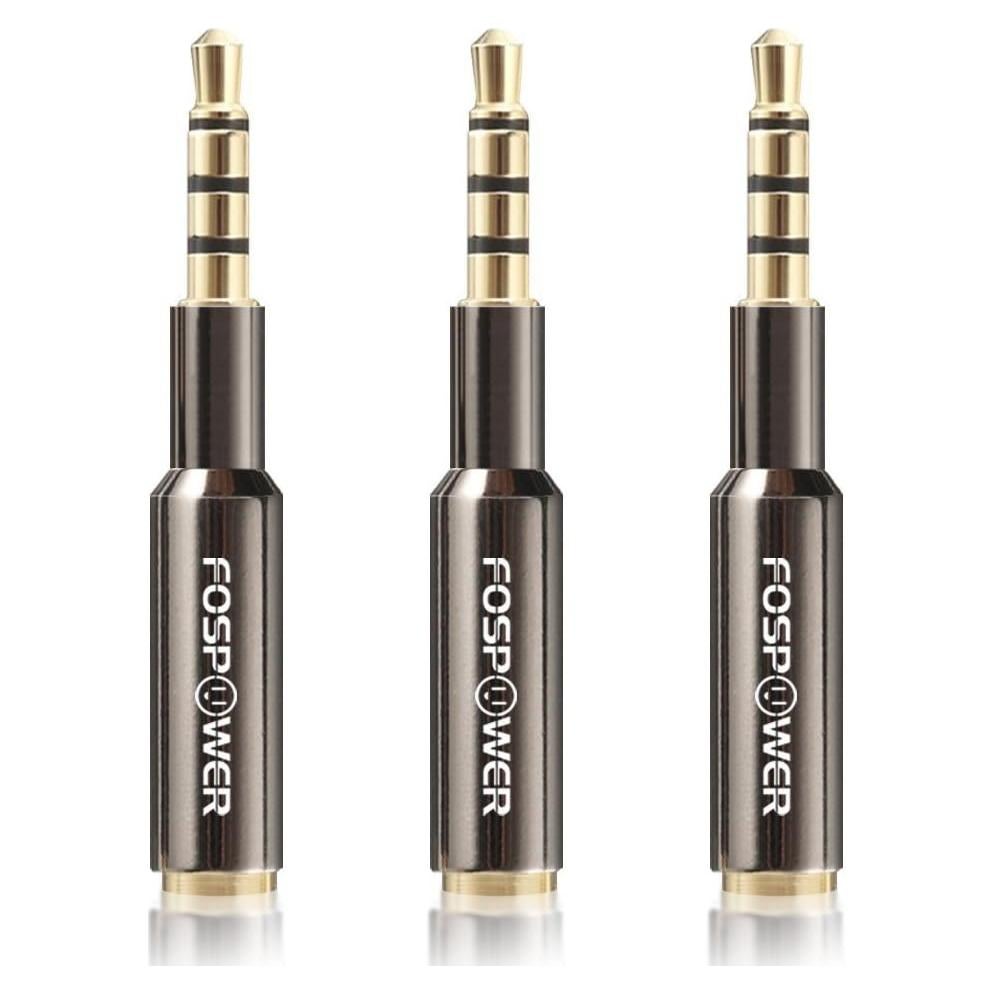Adaptador de audio 3.5mm macho a hembra FosPower - Paquete de 3