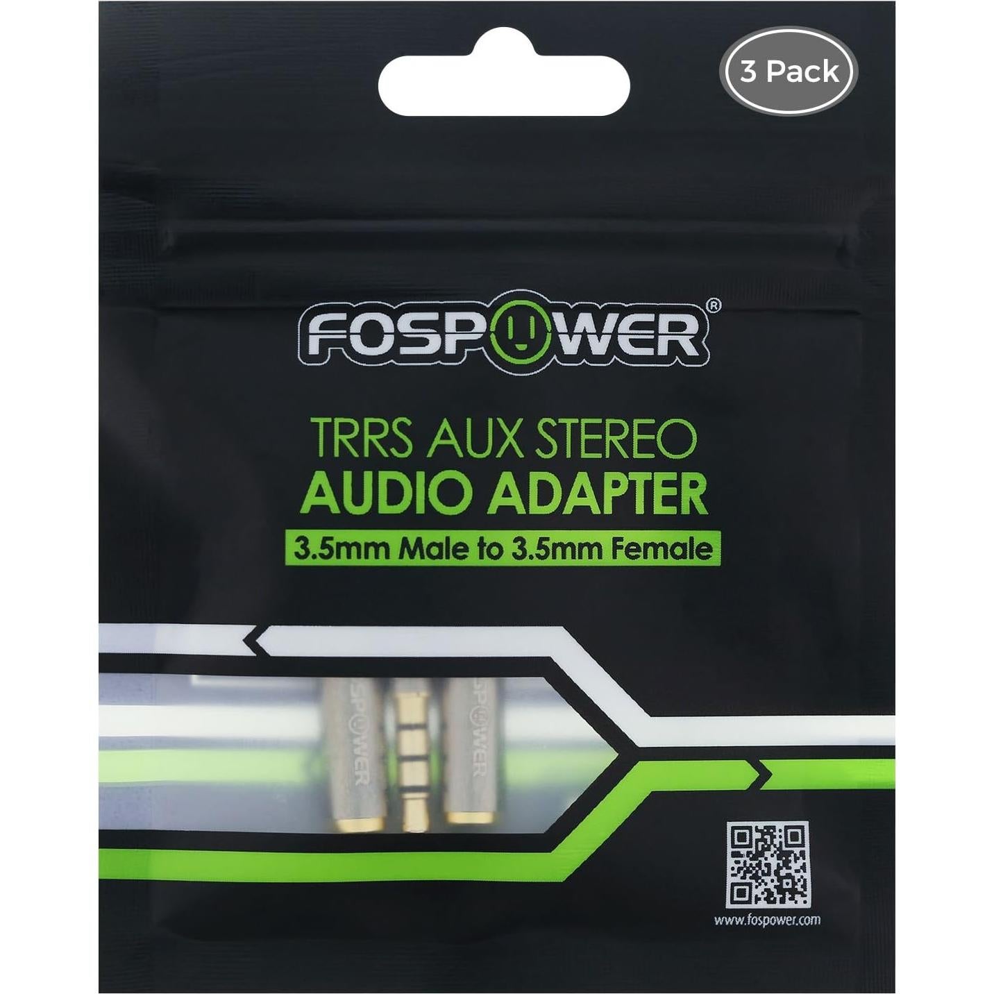 Adaptador de audio 3.5mm macho a hembra FosPower - Paquete de 3