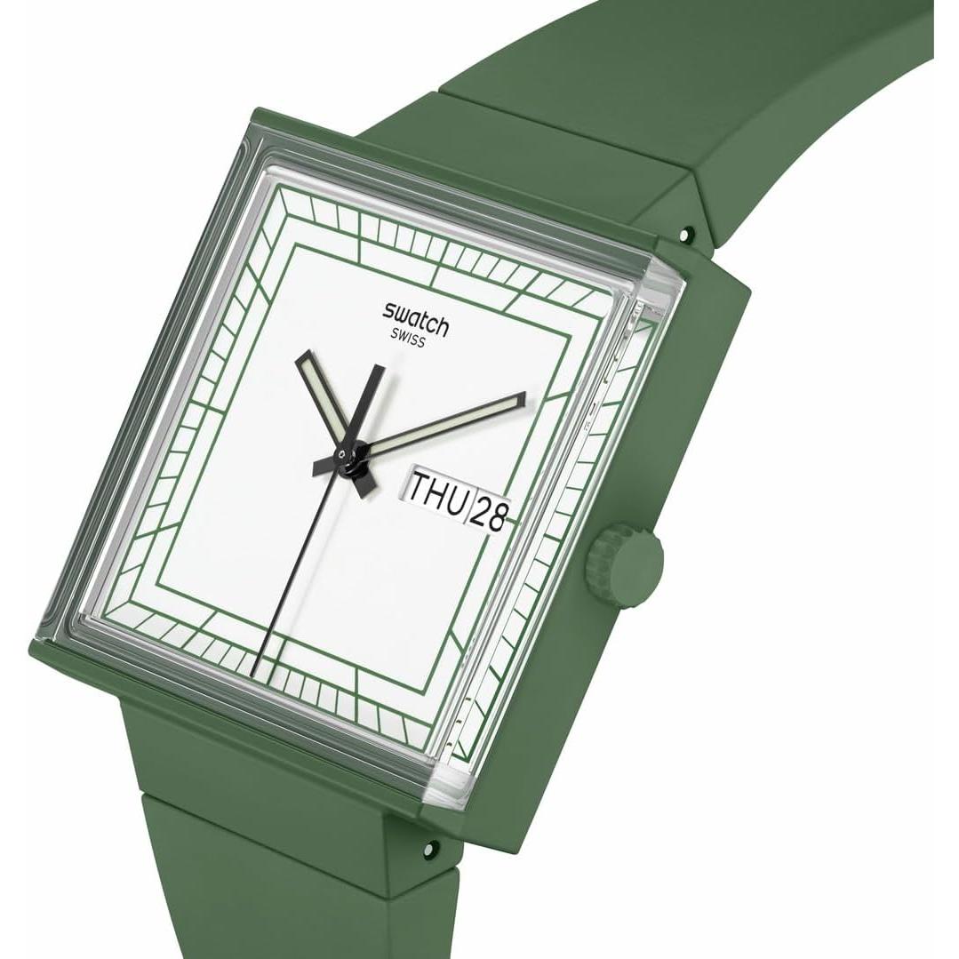 Reloj Swatch Bioceramic Cuadrado Verde Unisex Cuarzo Impermeable