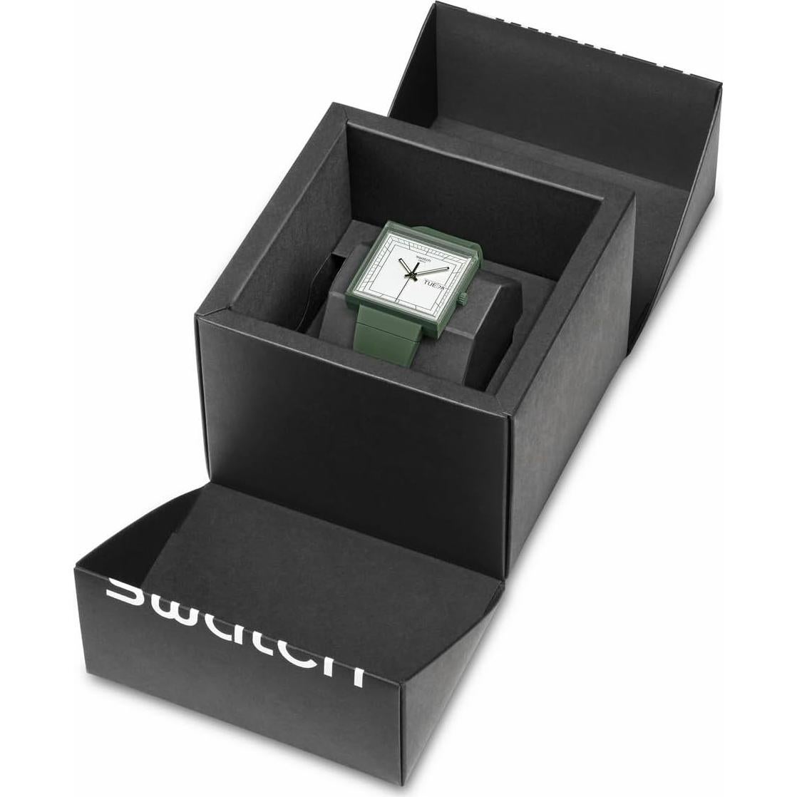 Reloj Swatch Bioceramic Cuadrado Verde Unisex Cuarzo Impermeable